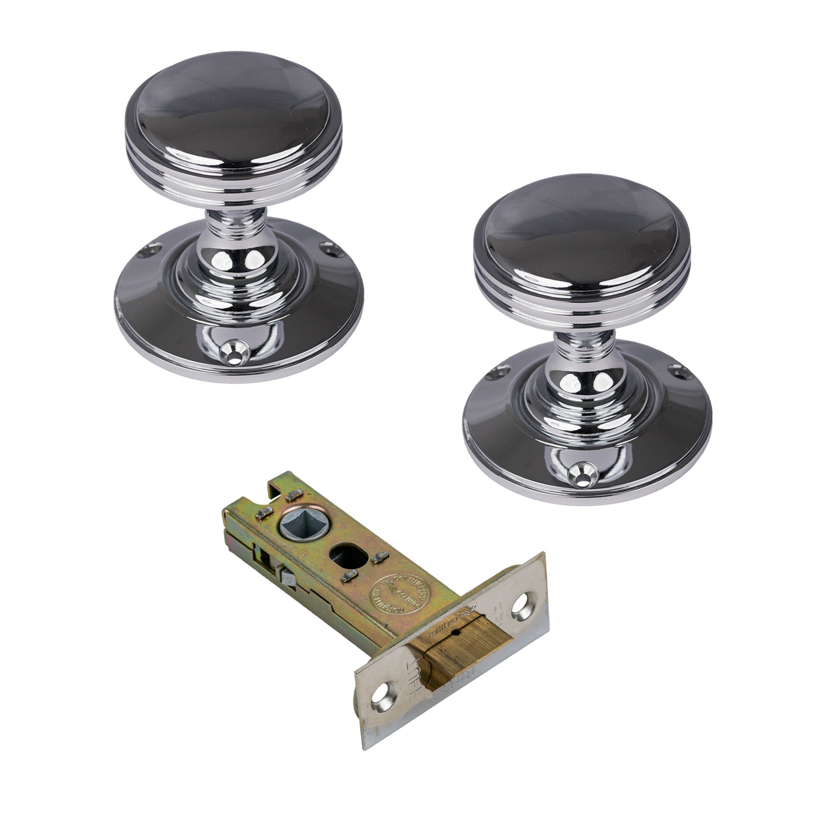 Richmond Door Knob on Rose with Polished Chrome 3 inch latch set