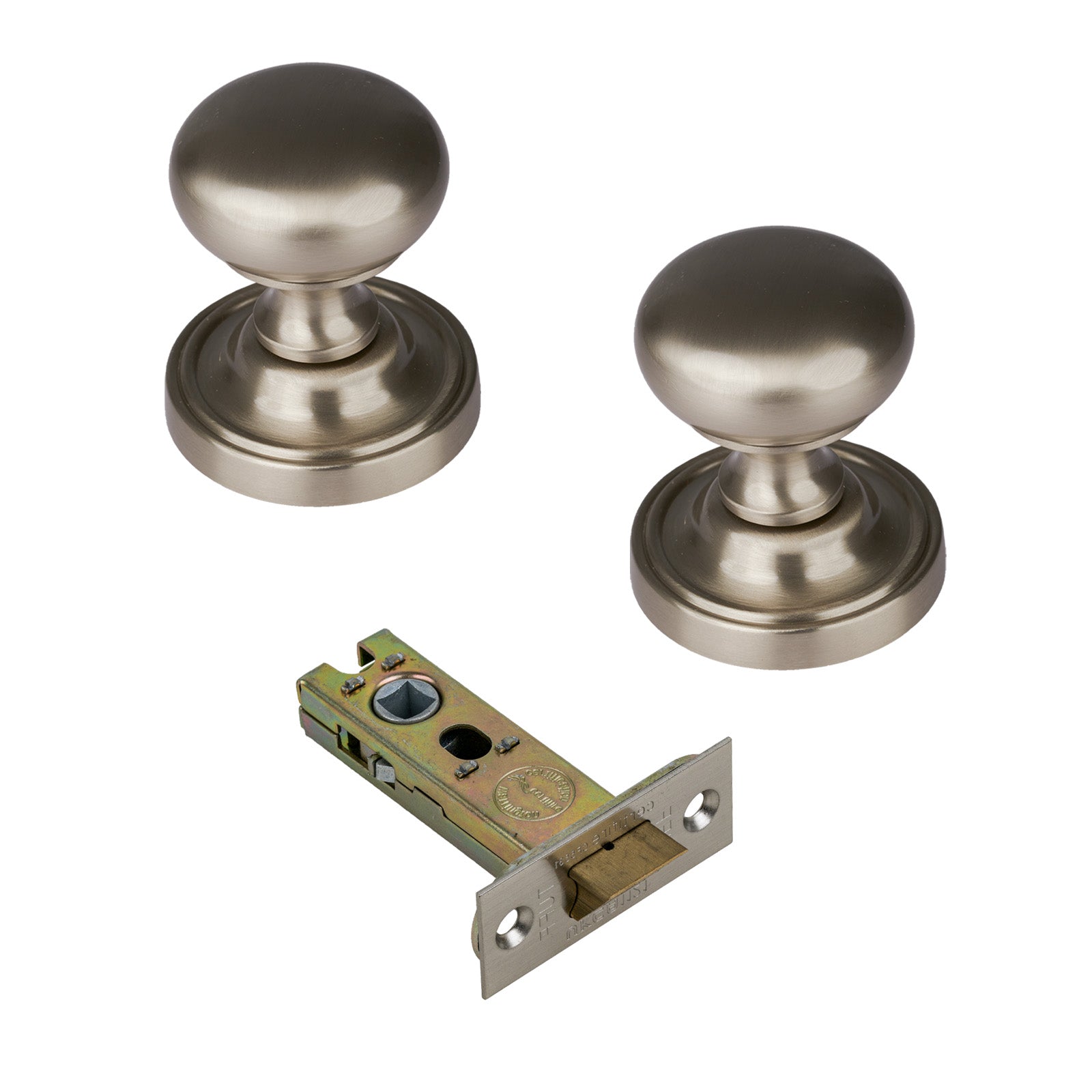 Hampstead Door Knob on Rose with Satin Nickel 3 inch latch set