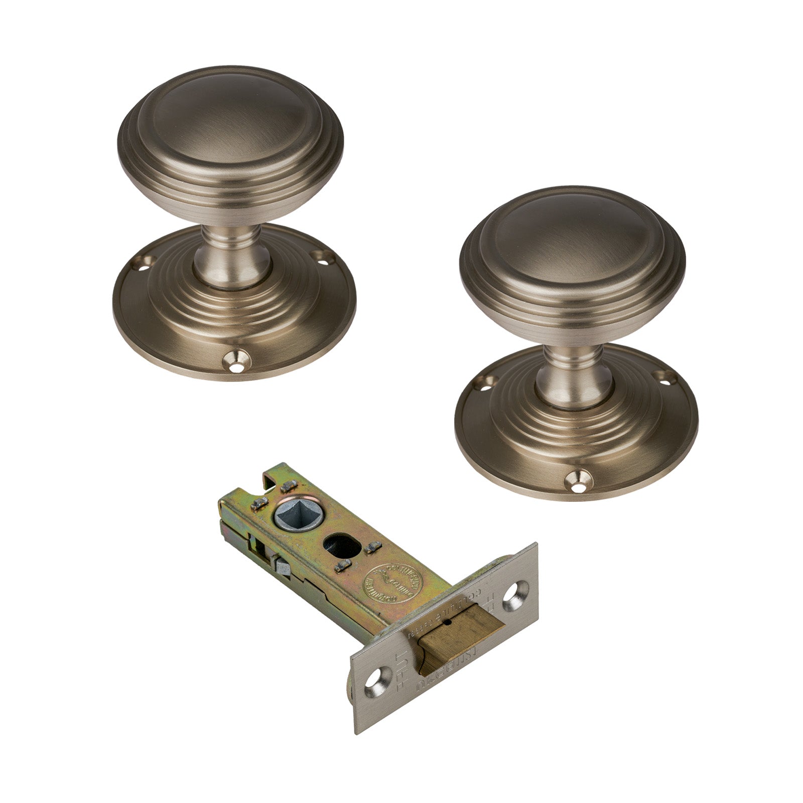 Goodrich Door Knob on Rose with Satin Nickel 3 inch latch set