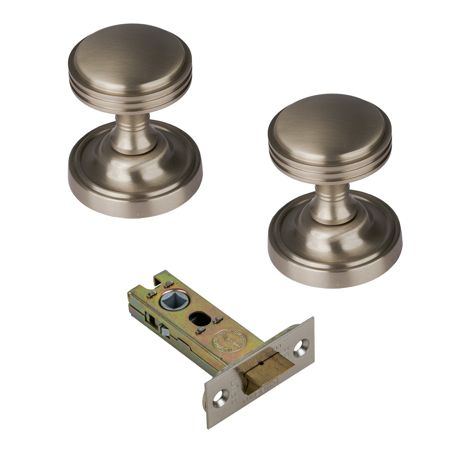 Whitehall Door Knob on Rose with Satin Nickel 3 inch latch set