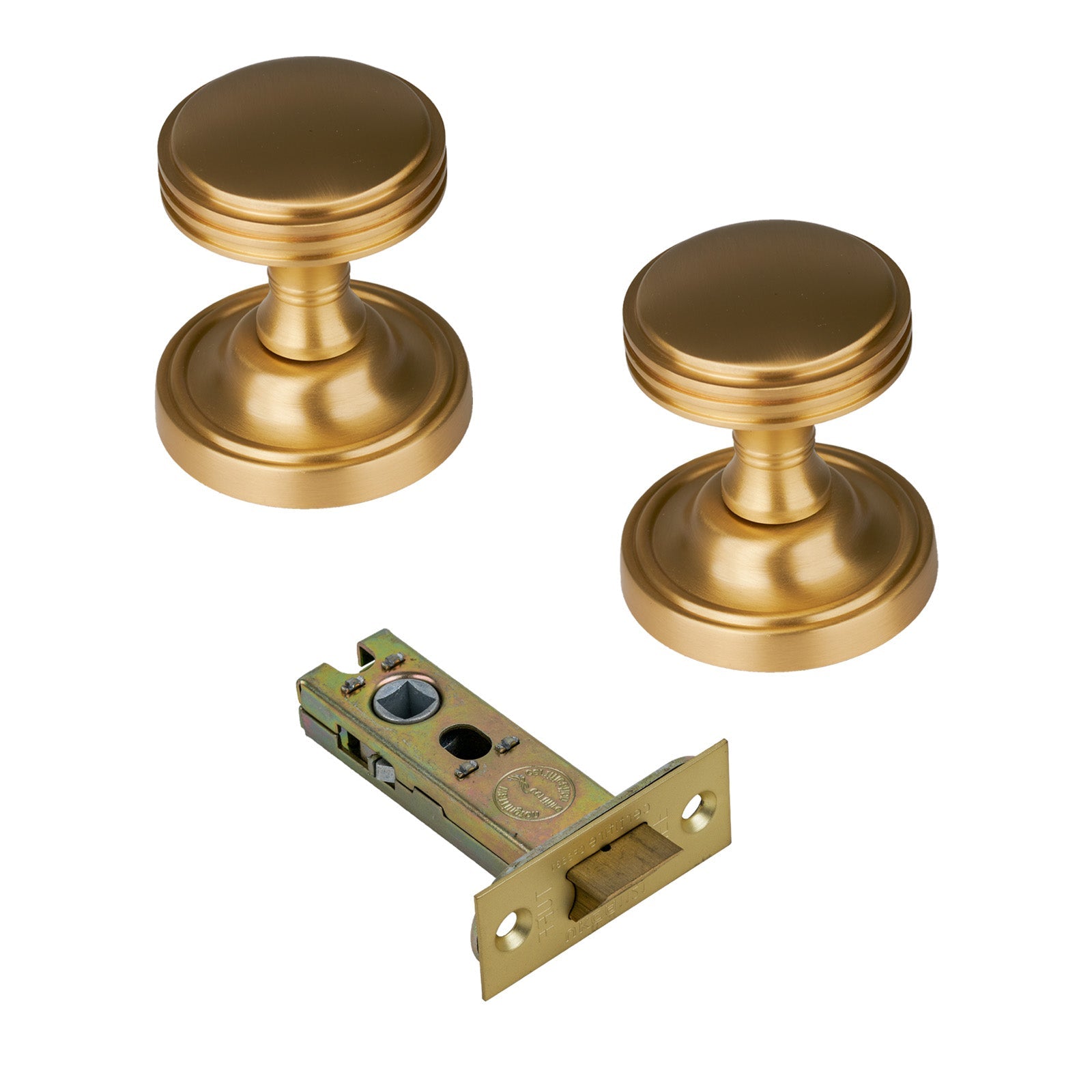 Whitehall Door Knob on Rose with Satin Brass 3 inch latch set