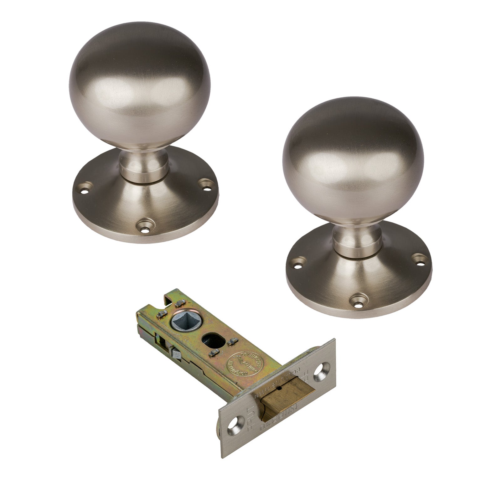 Westminster Door Knob on Rose with Satin Nickel 3 inch latch set