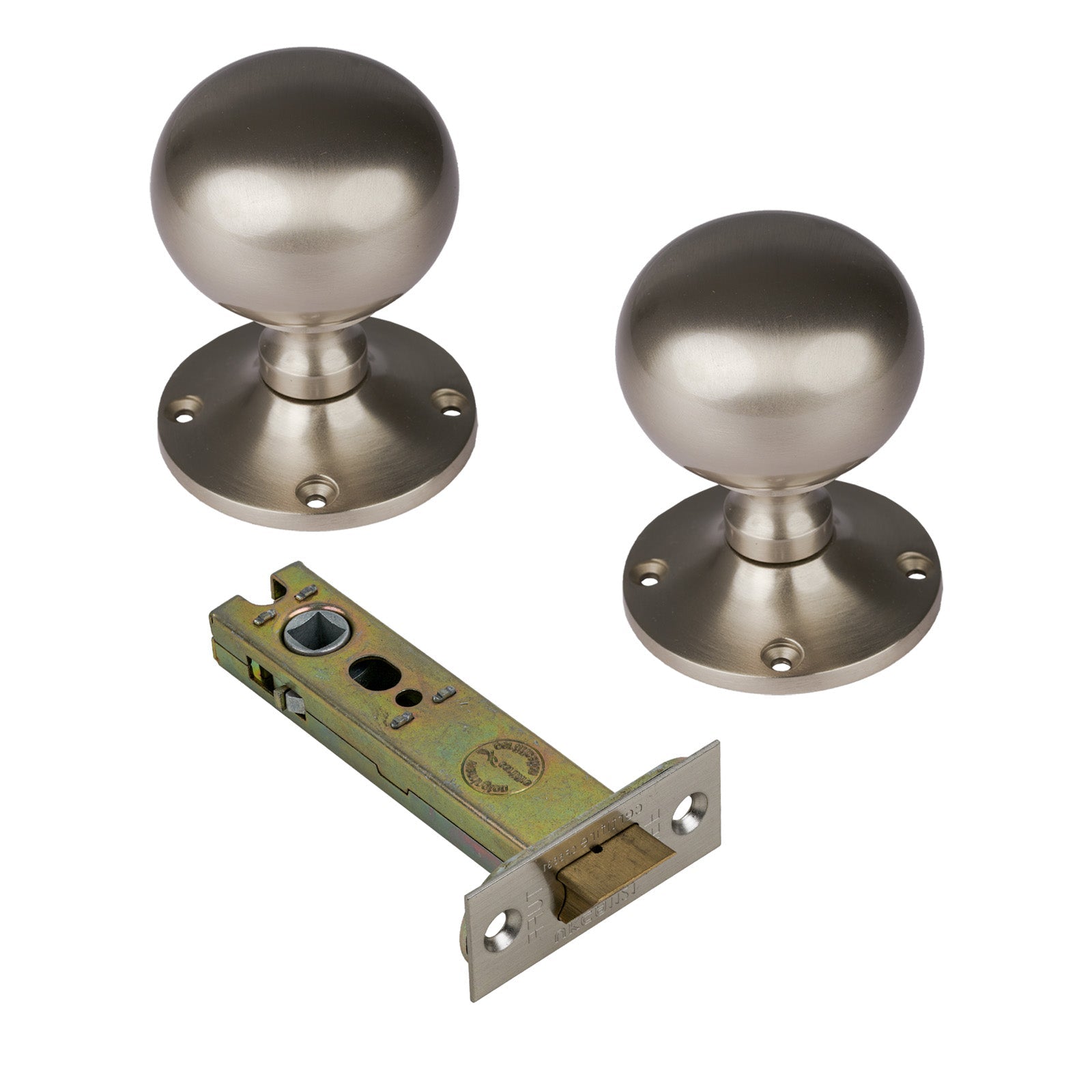 Westminster Door Knob on Rose with Satin Nickel 4 inch latch set