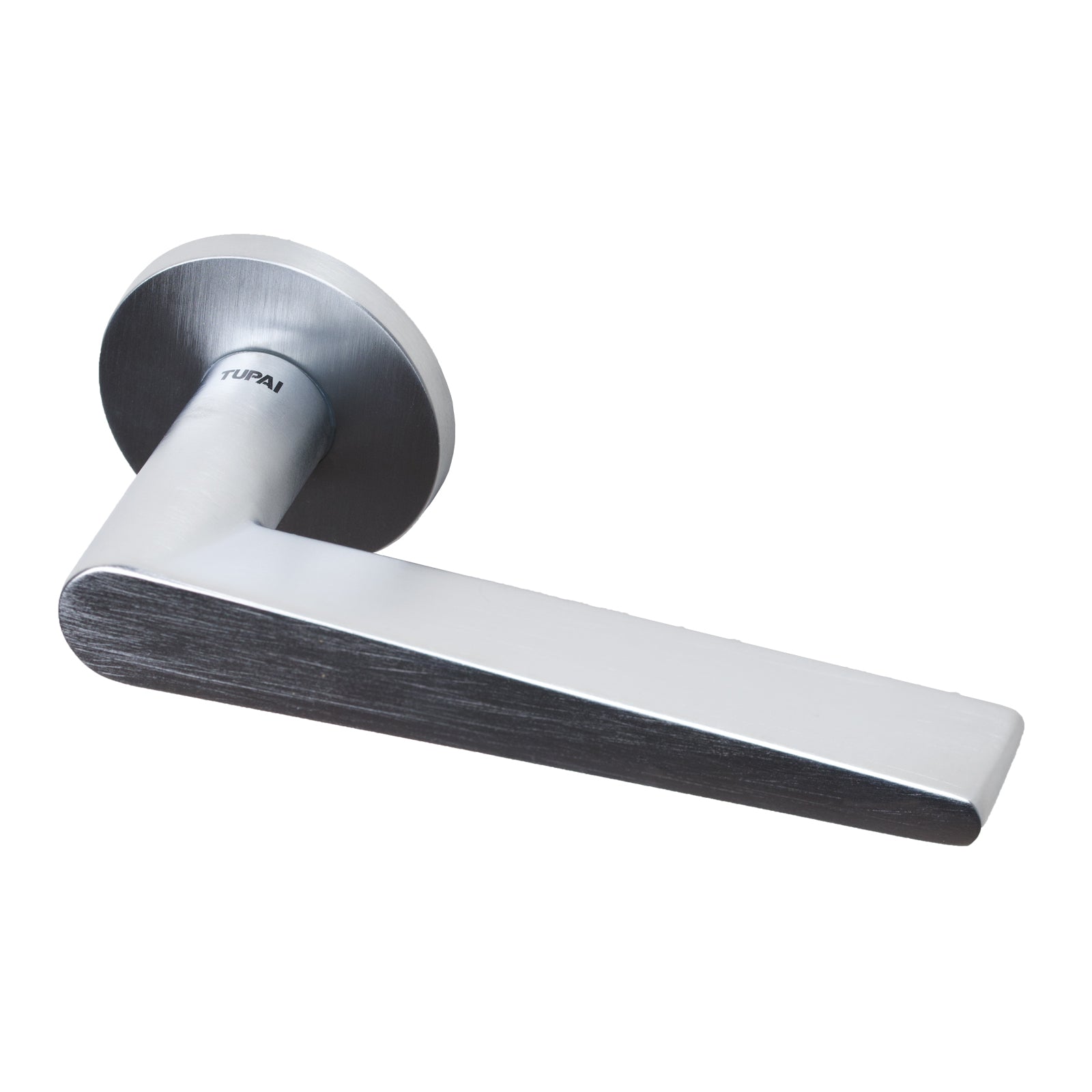 Tupai Pico Lever on Round Rose Door Handle in Satin Chrome Finish SHOW