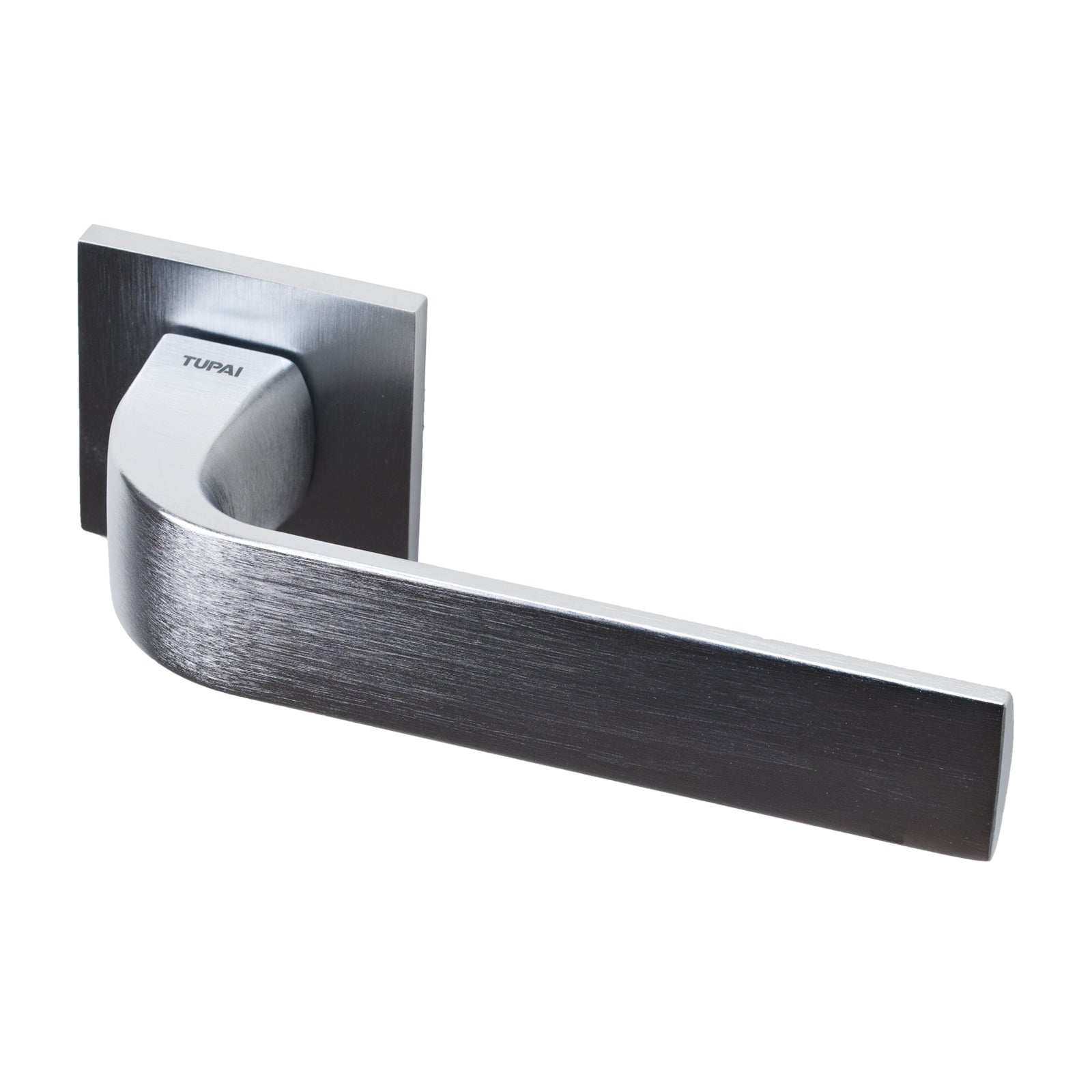 Tupai Ruivo Lever on Square Rose Door Handle in Satin Chrome Finish SHOW