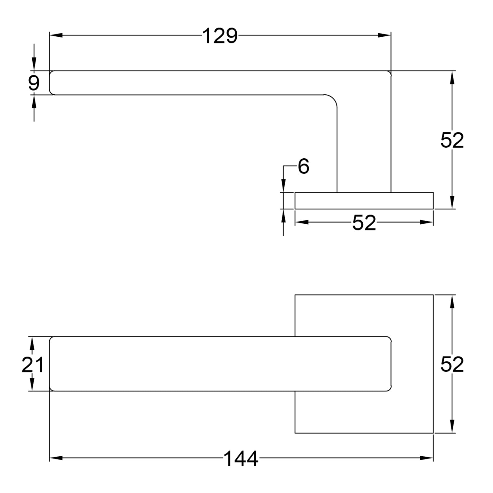 Simple Dimension Drawing of Cedro Lever on Rose Door Handles SHOW