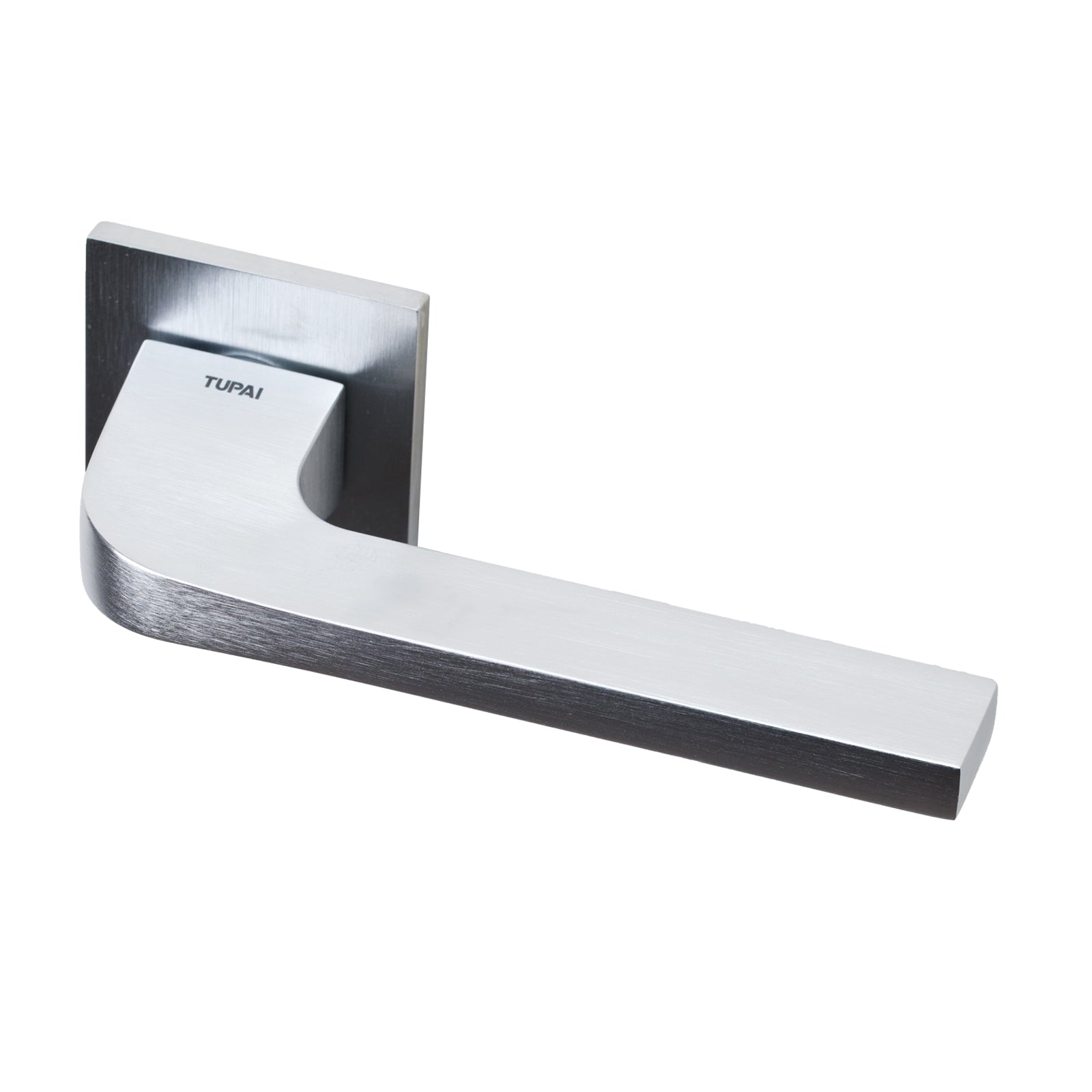 Tupai Santinha Lever on Square Rose Door Handle in Satin Chrome Finish SHOW