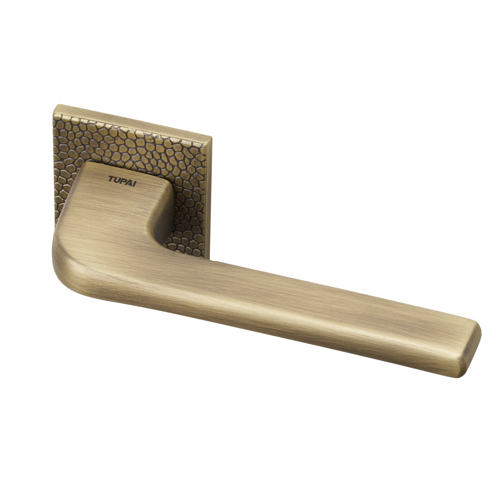 Tupai Perdrada Pebbles texture Lever on Square Rose Door Handle in Antique Brass Finish SHOW