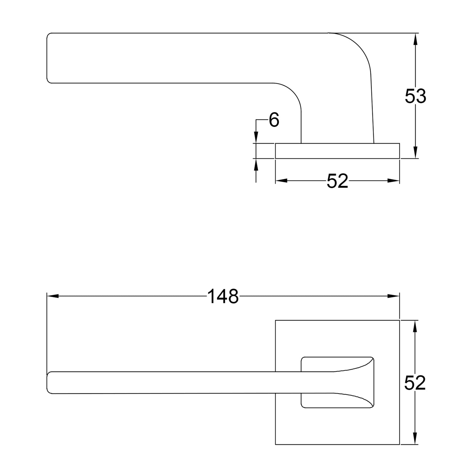 Simple Dimension Drawing of Tupai Perdrada Waterfall texture Lever on Square Rose Door Handles SHOW