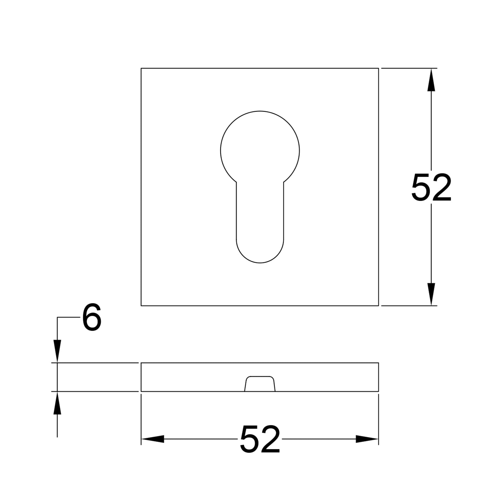 Simple Dimension Drawing of Tupai Euro Profile escutcheons with organic Pebbles affect SHOW