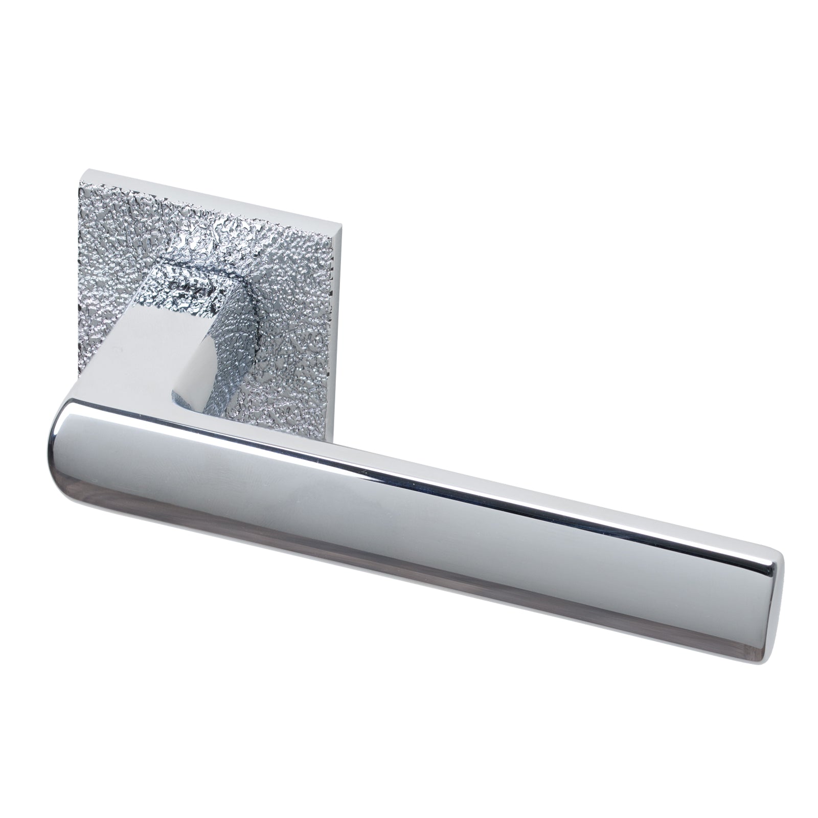 Coroto Leather Texture Lever on Rose Door Handle in Bright Chrome Finish SHOW