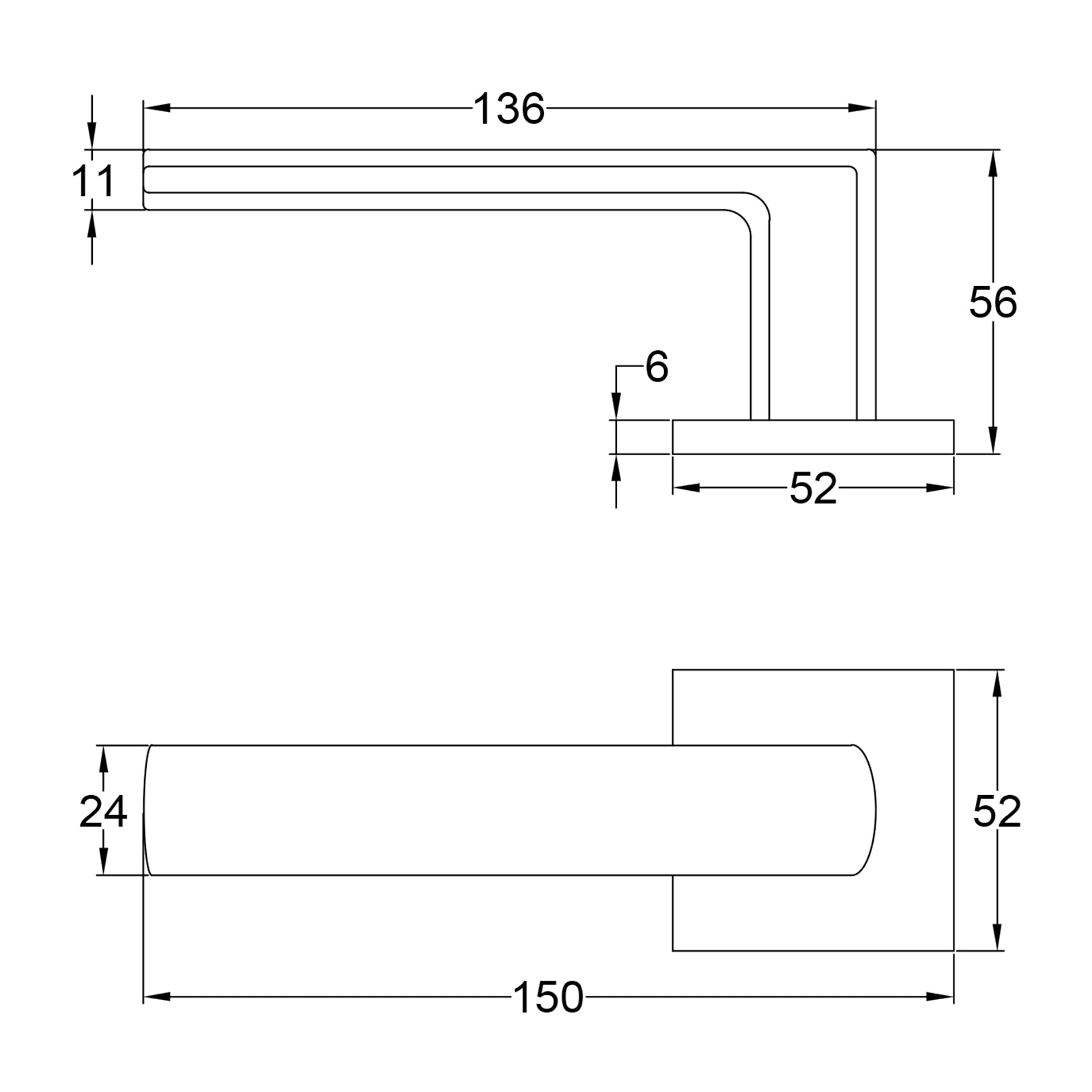 Simple Dimension Drawing of Coroto Leather Lever on Rose Door Handles SHOW