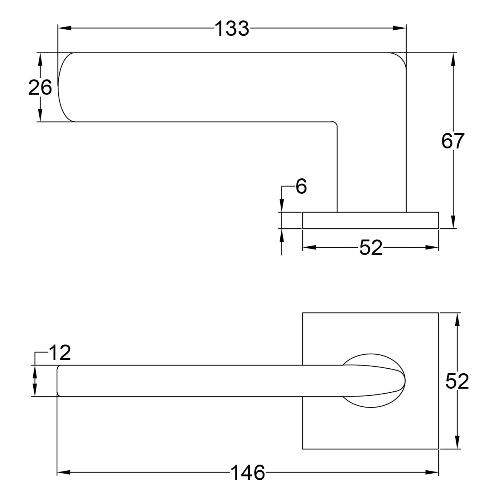 Simple Dimension Drawing of Tupai Edral lever on rose door handle with Pebbles texture design SHOW