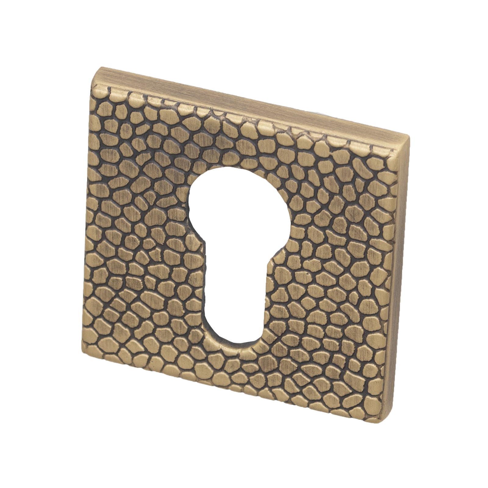 Tupai Euro Profile escutcheons with organic Pebbles affect in Antique Brass Finish SHOW