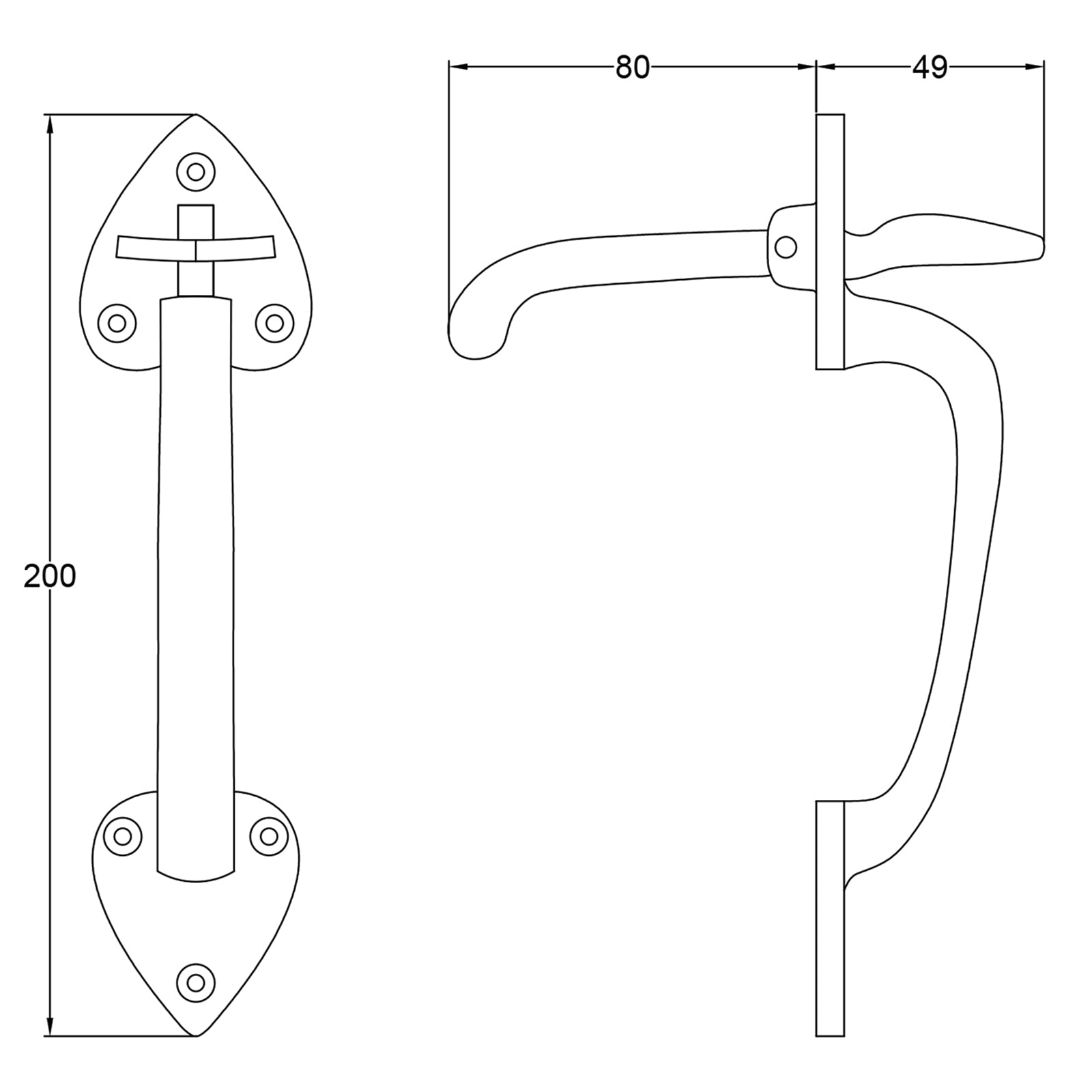 Tudor Gate Latch Dimension Drawing SHOW