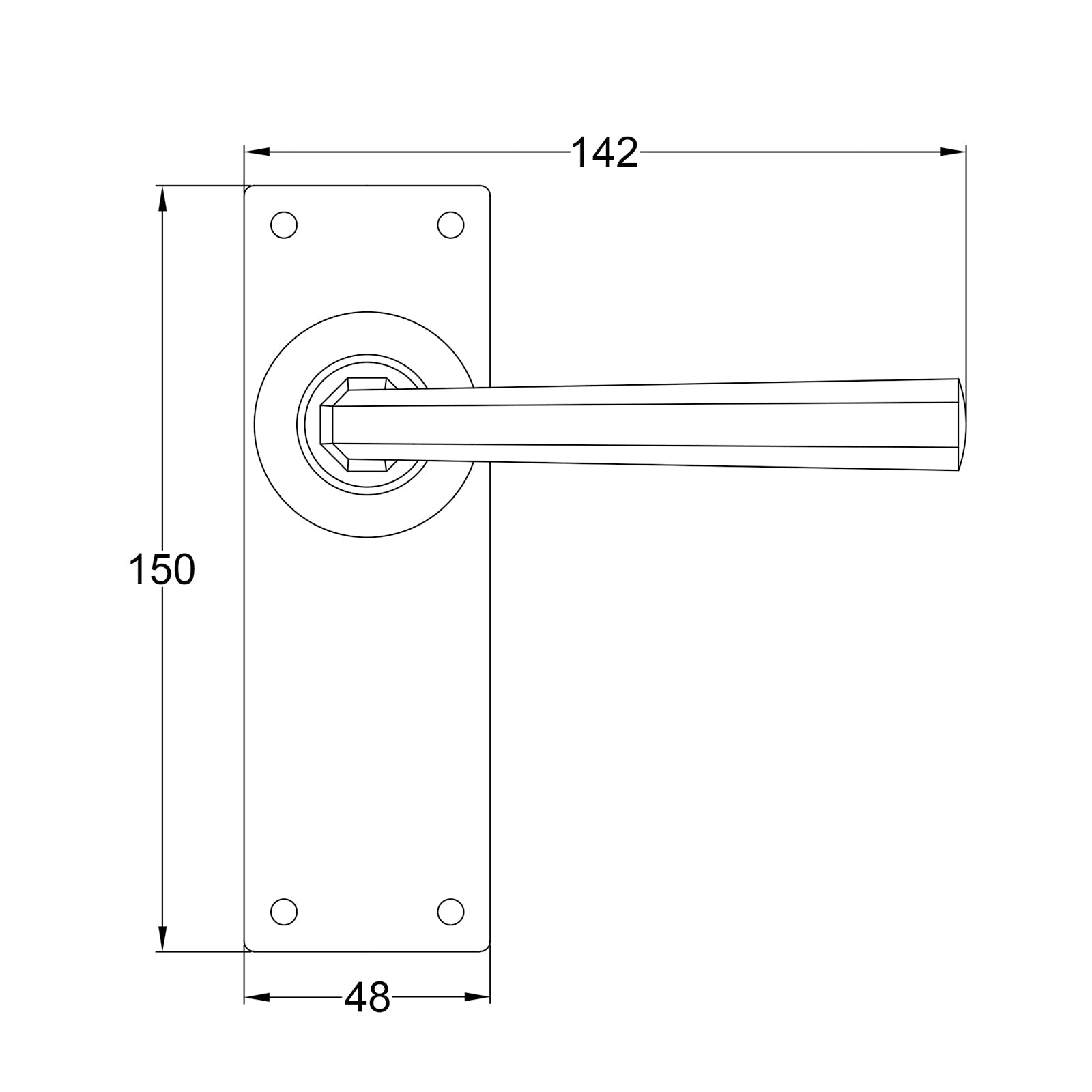 Tunstall Pewter Door Handles On Narrow Backplate latch JPEG Drawing SHOW