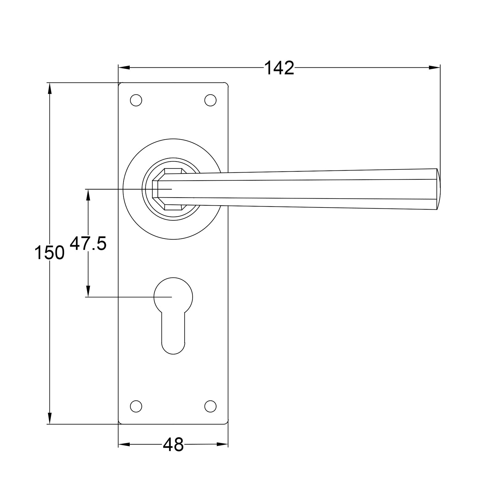 Tunstall Pewter Door Handles On Narrow Backplate euro profile JPEG Drawing SHOW