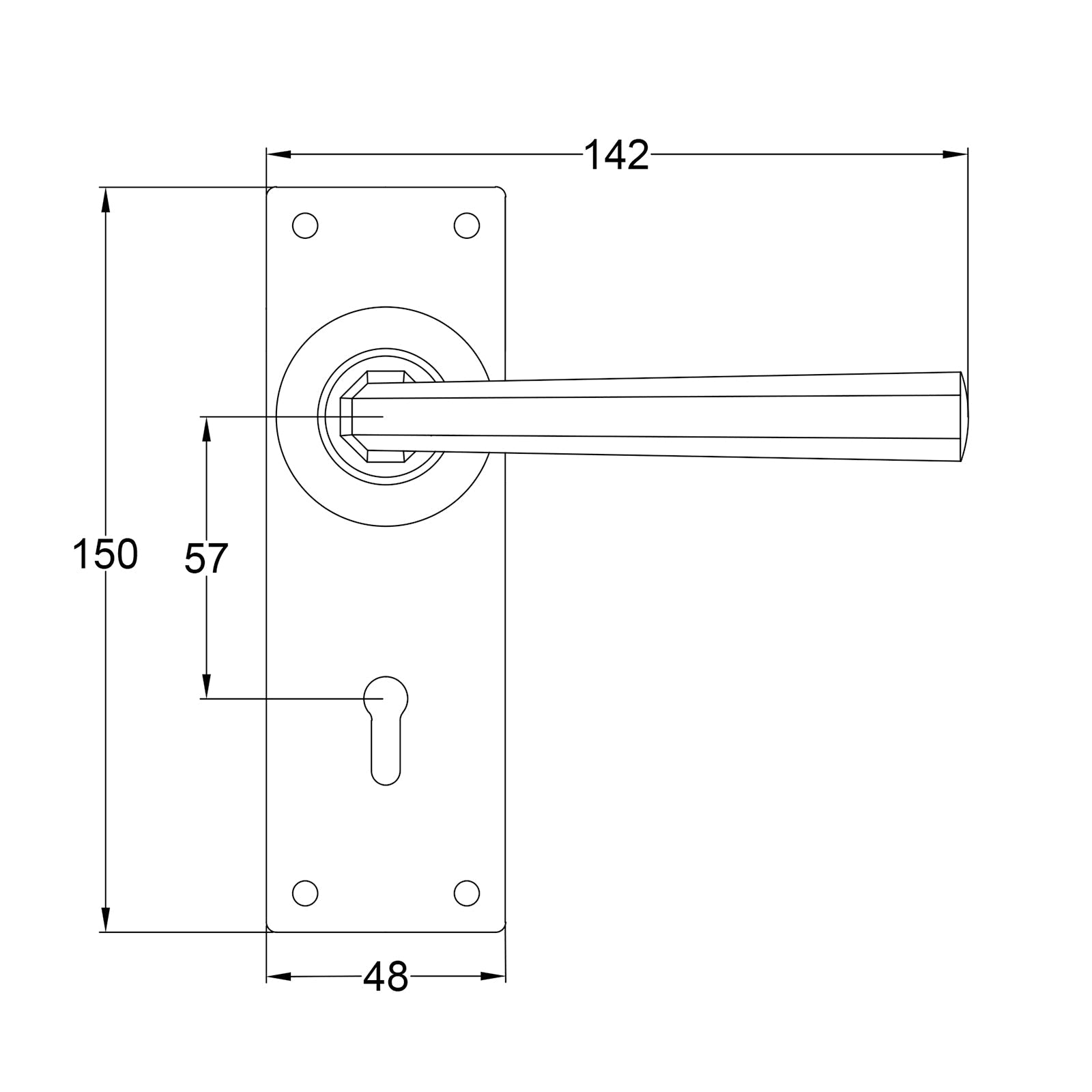 Tunstall Pewter Door Handles On Narrow Backplate lock JPEG Drawing SHOW