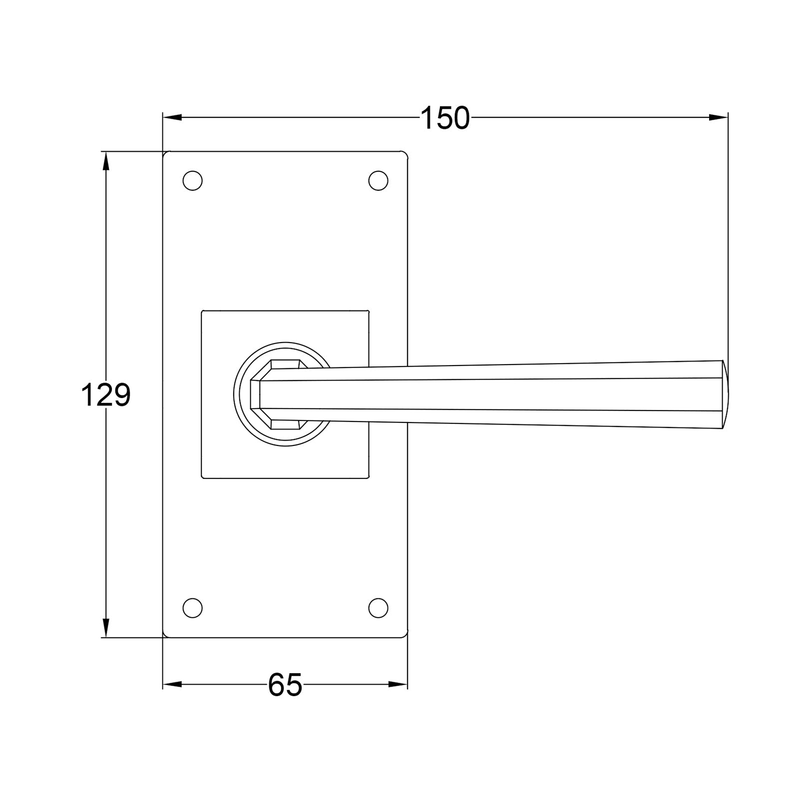 Tunstall Pewter Door Handles On Wide Backplate short latch JPEG Drawing SHOW