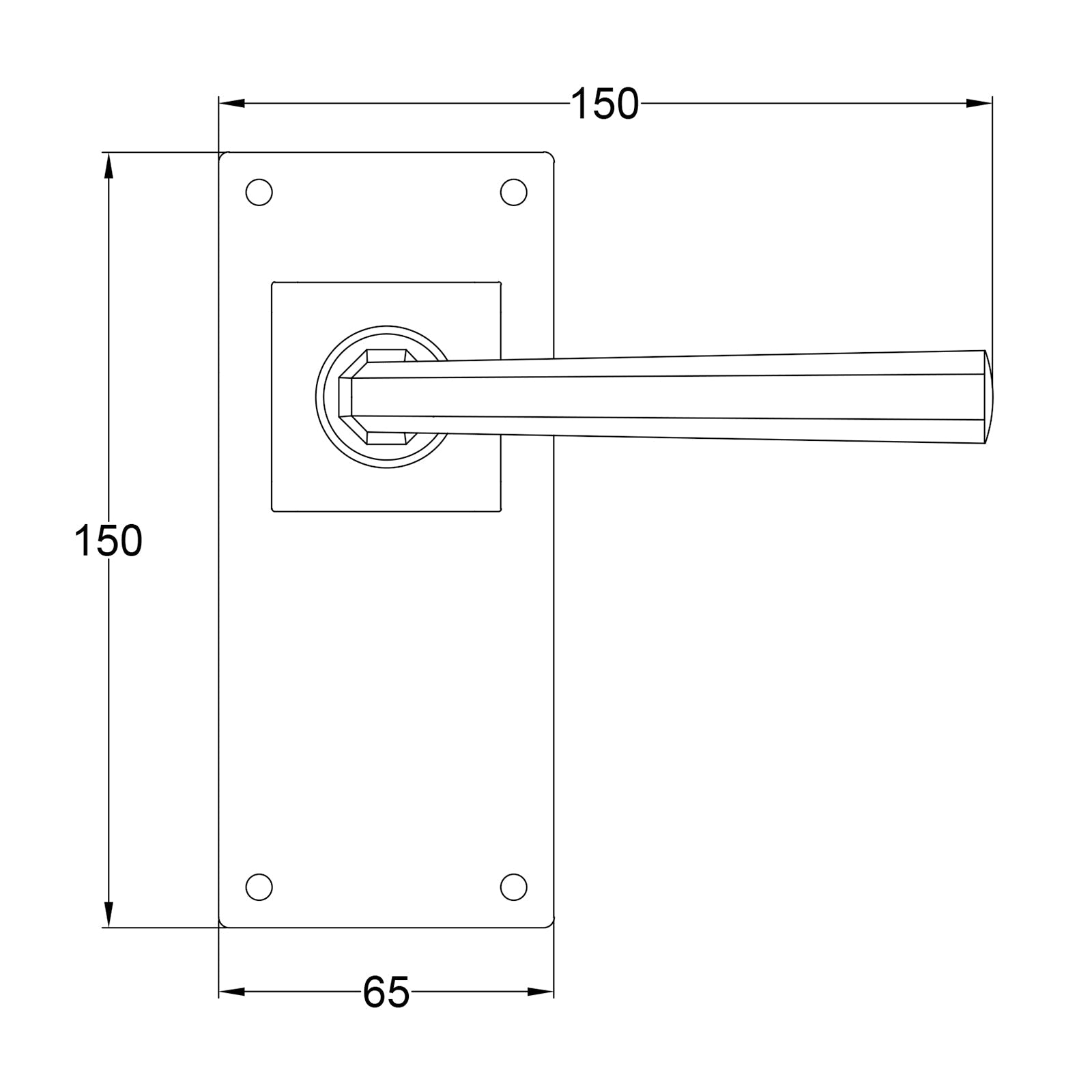 Tunstall Pewter Door Handles On Wide Backplate long latch JPEG Drawing SHOW