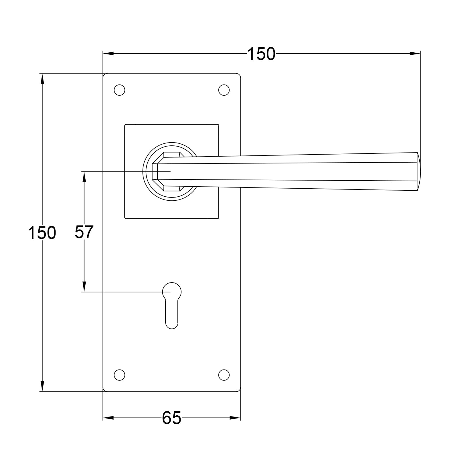 Tunstall Pewter Door Handles On Wide Backplate lock JPEG Drawing SHOW