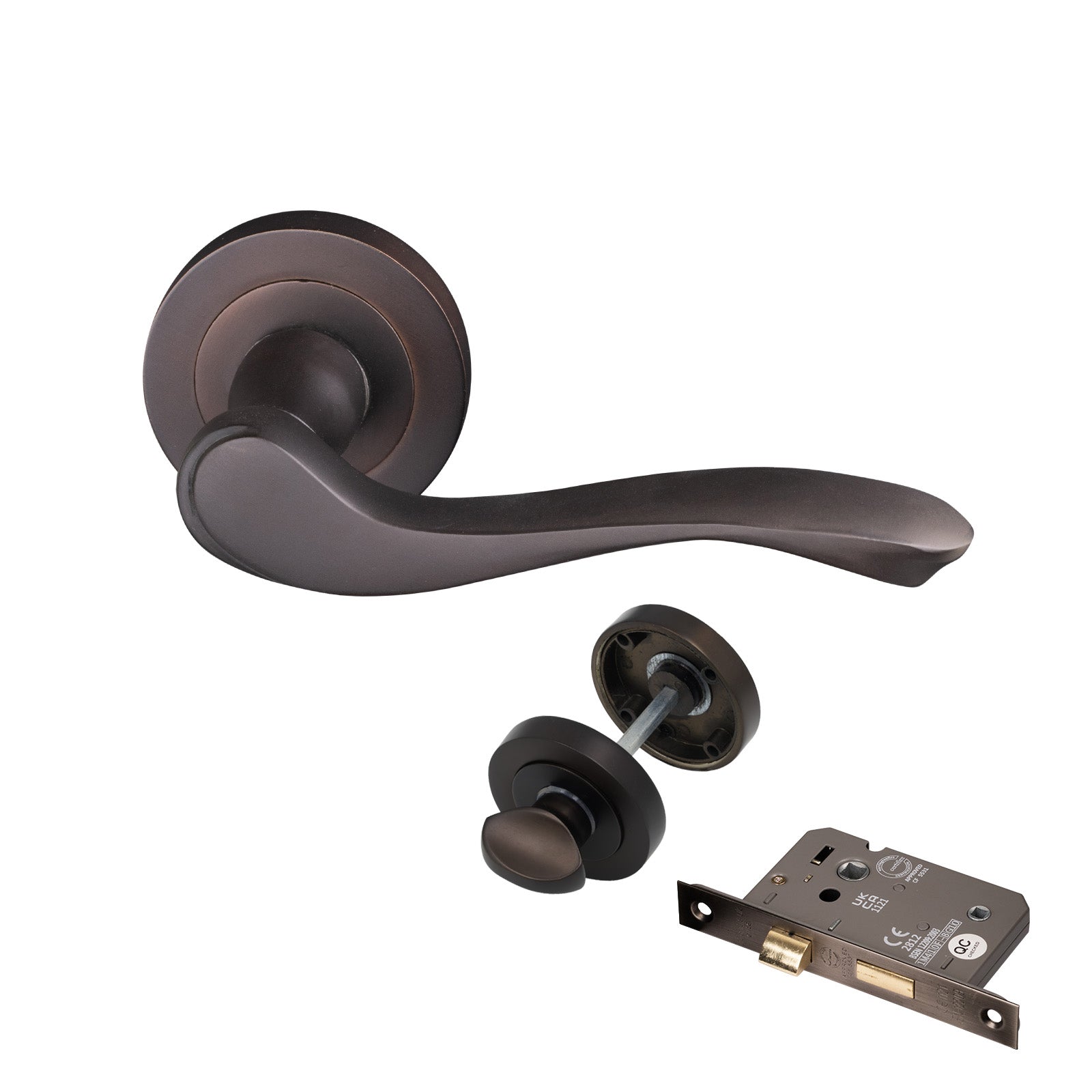 bronze round rose door handle bathroom lock set