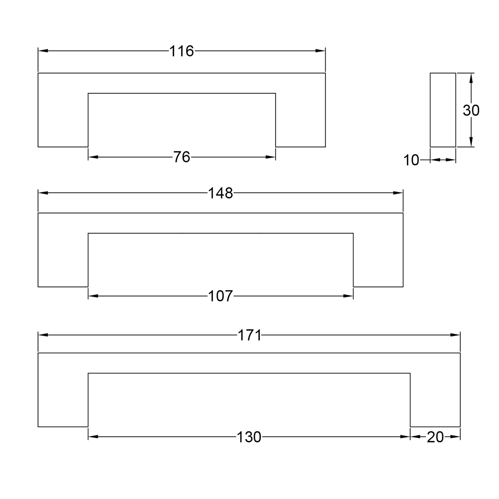 Dimension drawing Metro Pull Handles SHOW