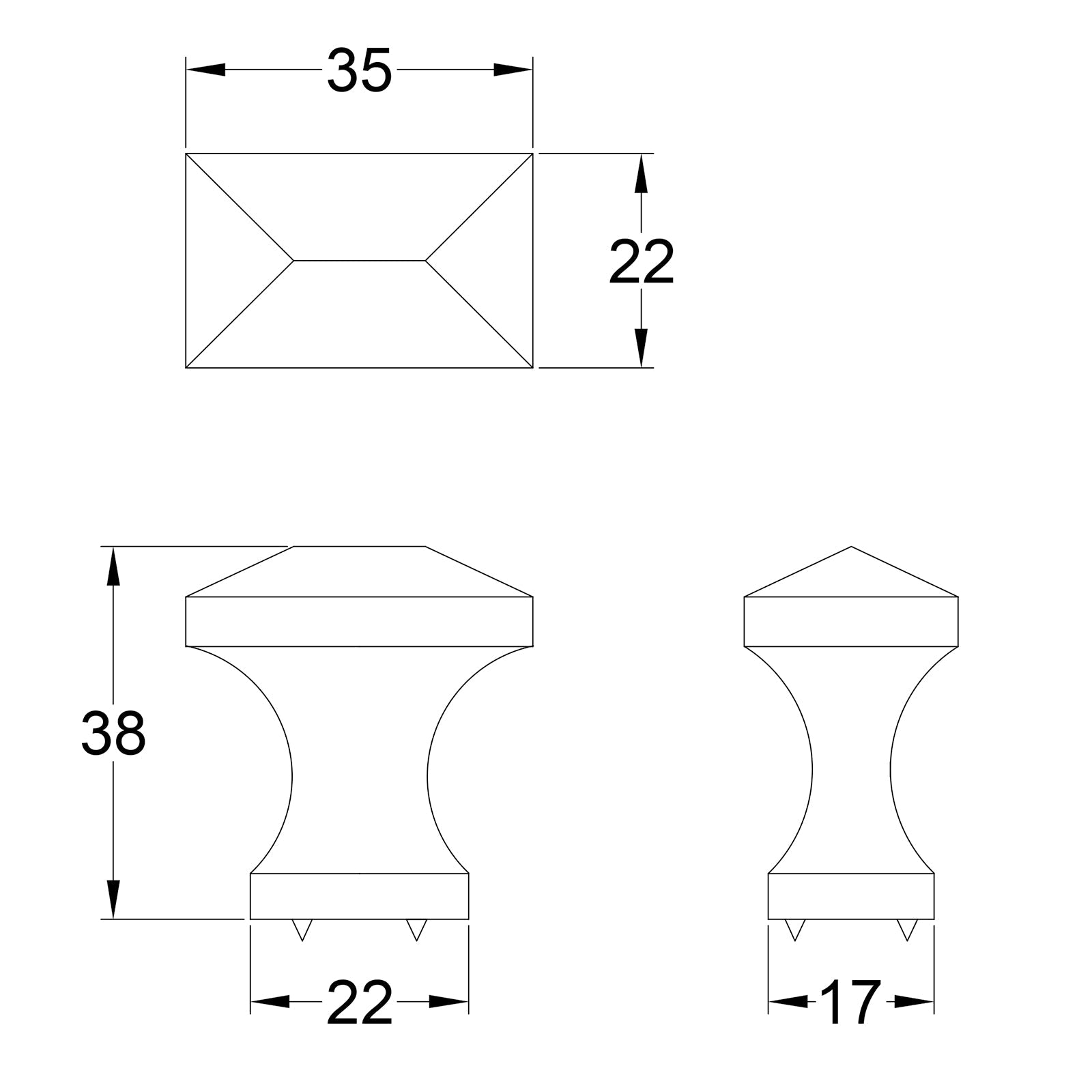 Dimension drawing Pyramid cabinet knobs SHOW