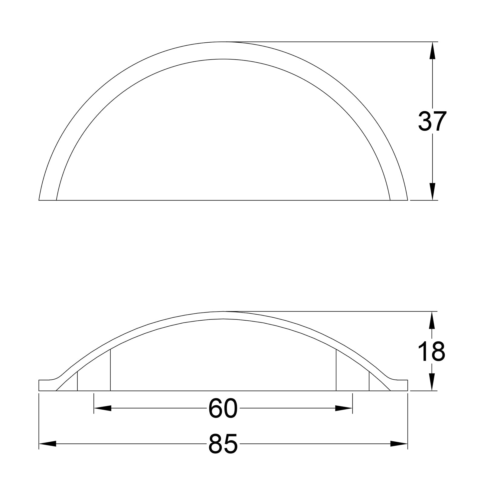 Dimension drawing Half Moon Cup Pulls SHOW