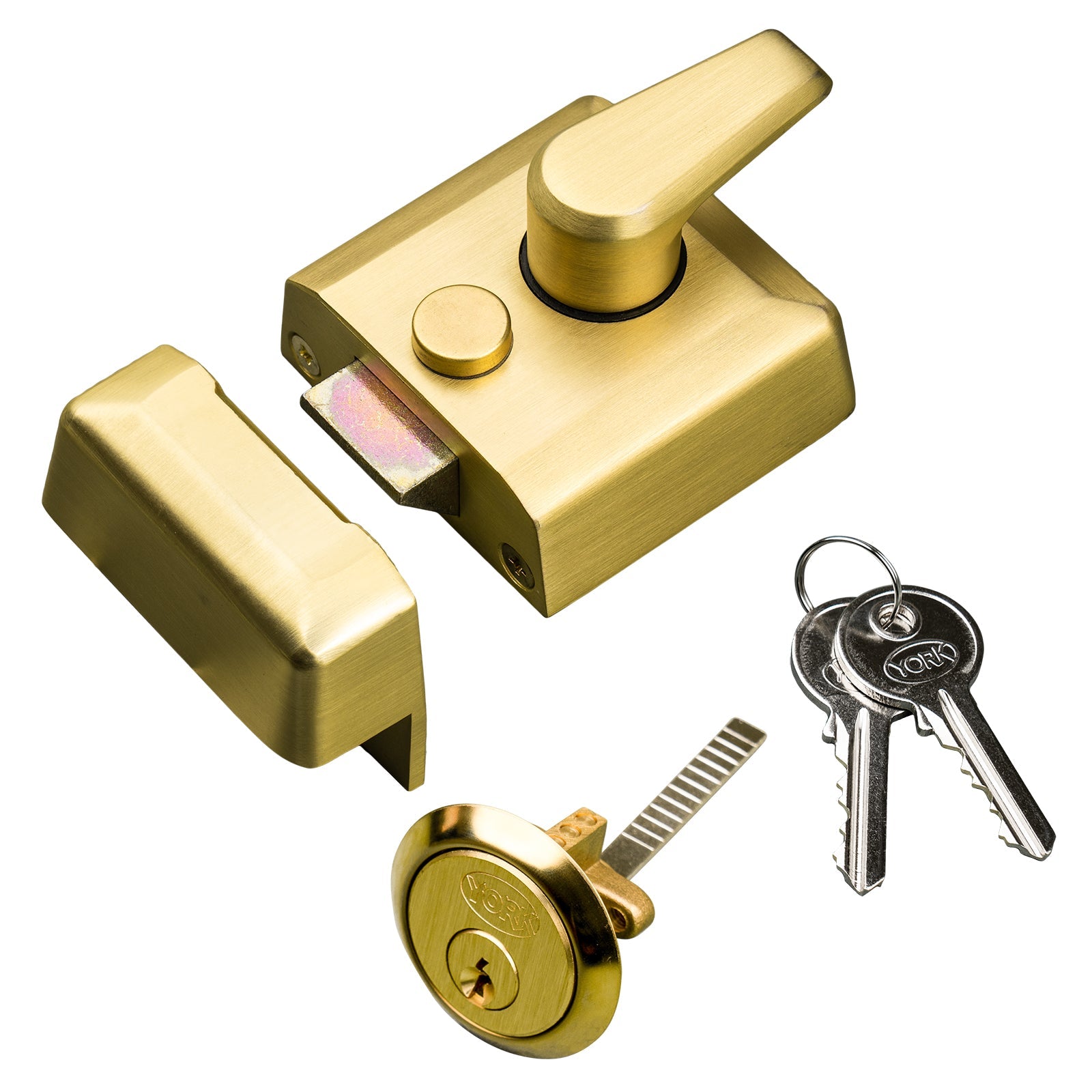 satin brass night latch with keys