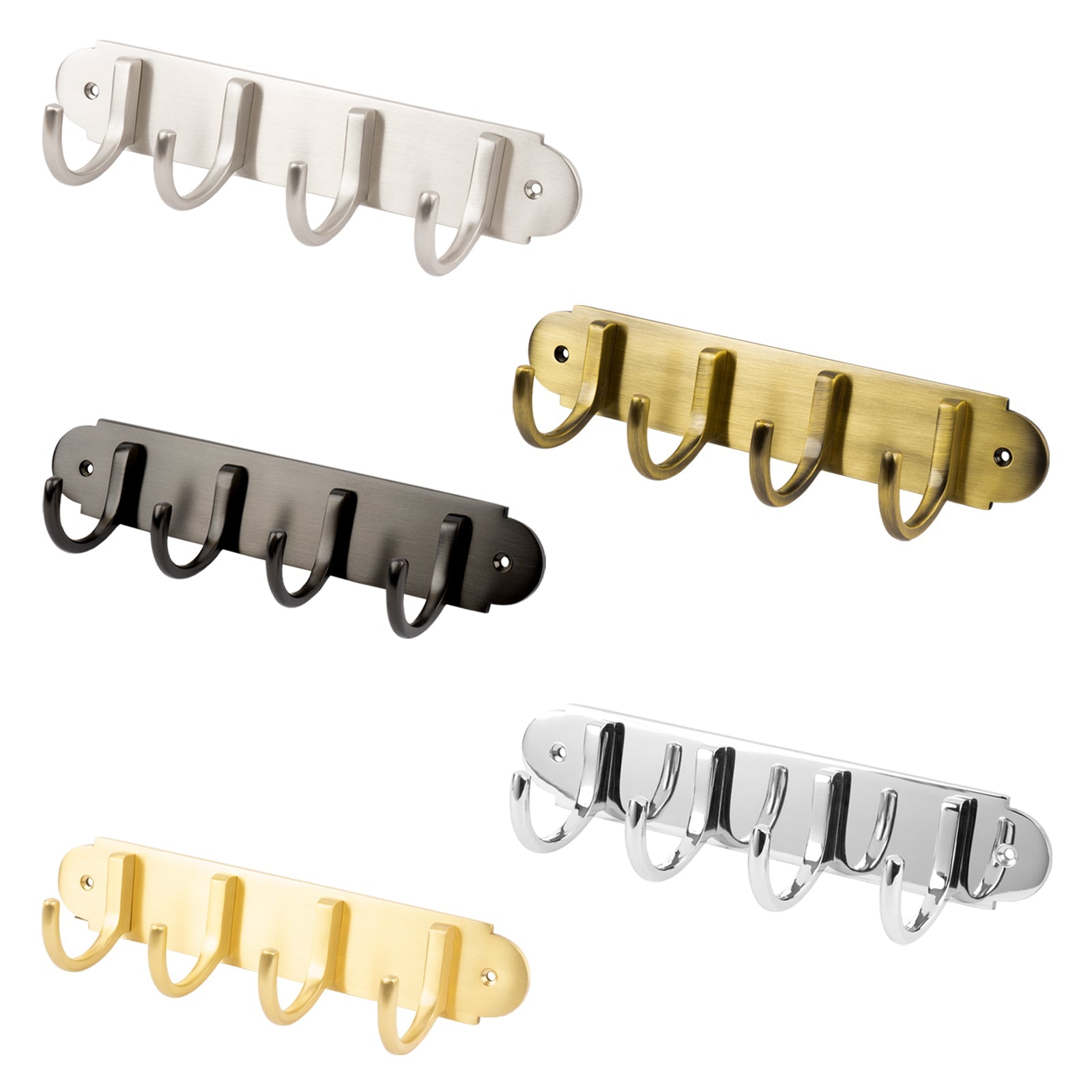 Hook Rack, solid brass coat hook rack in five finishes