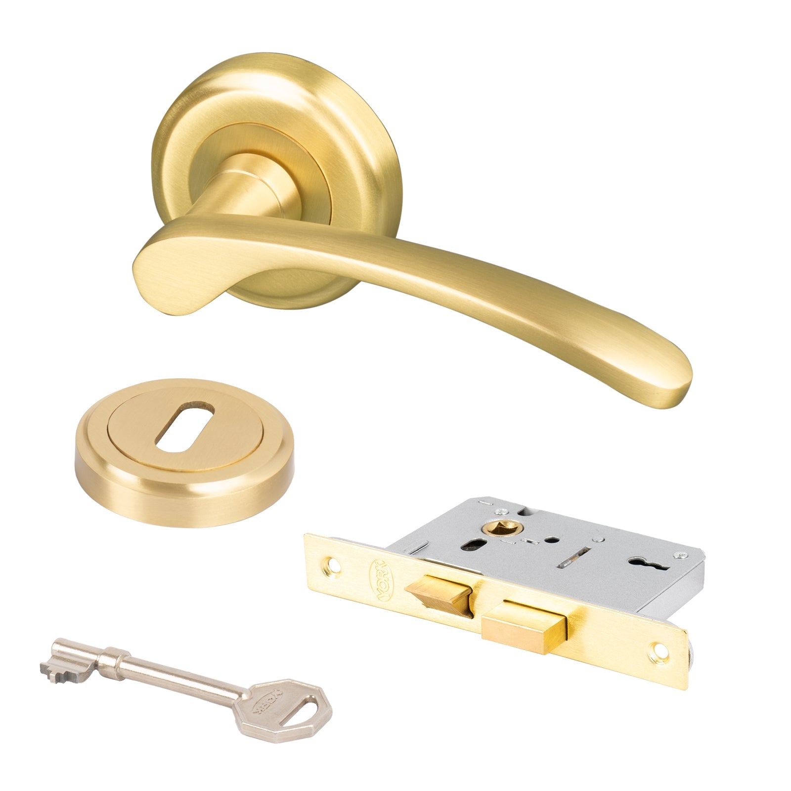 satin brass Sophia round rose handles internal door lock set