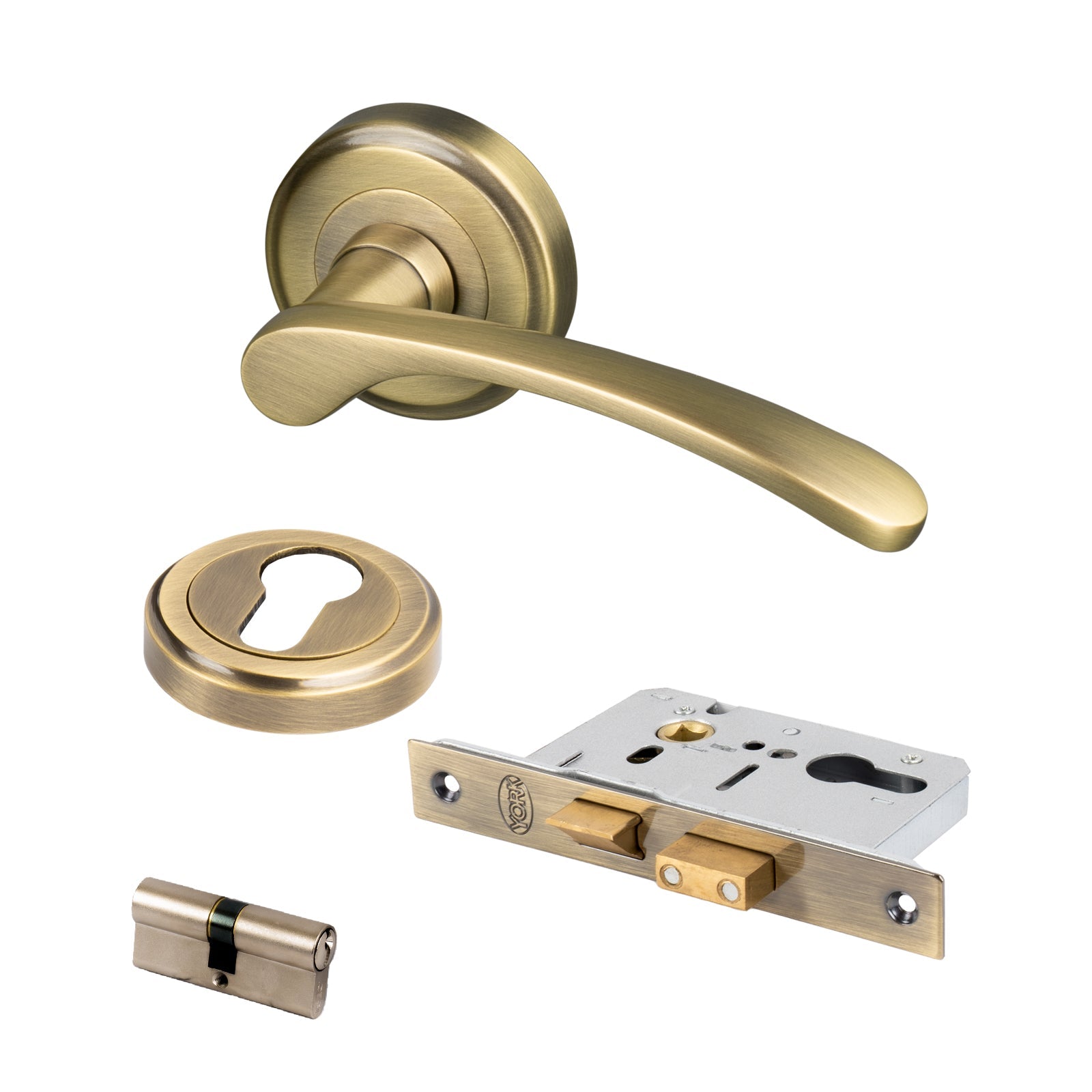 aged brass Sophia round rose handles Euro lock set