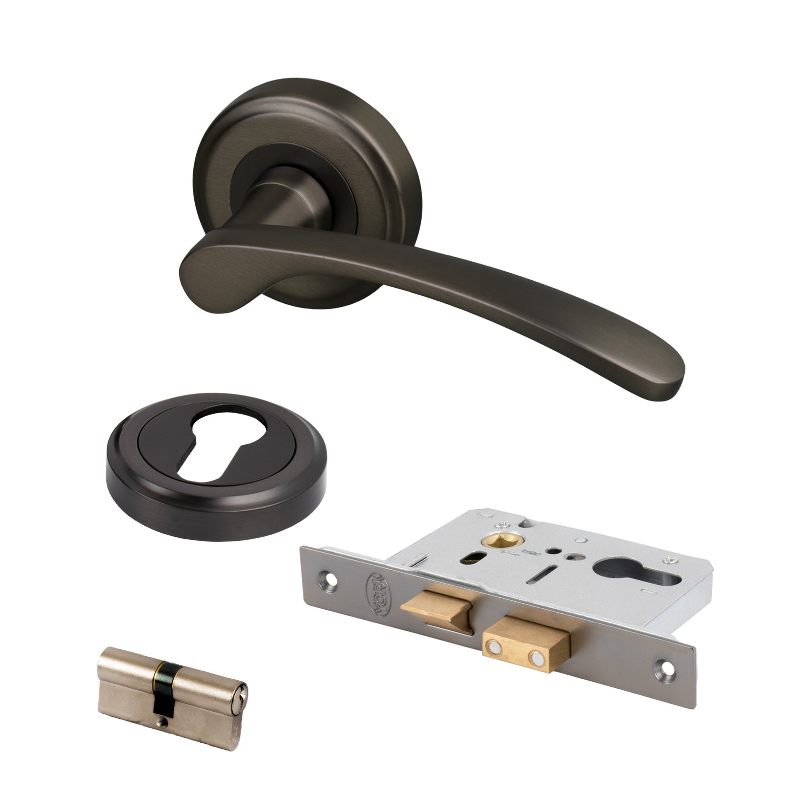 bronze Sophie round rose handles Euro lock set and escutcheon