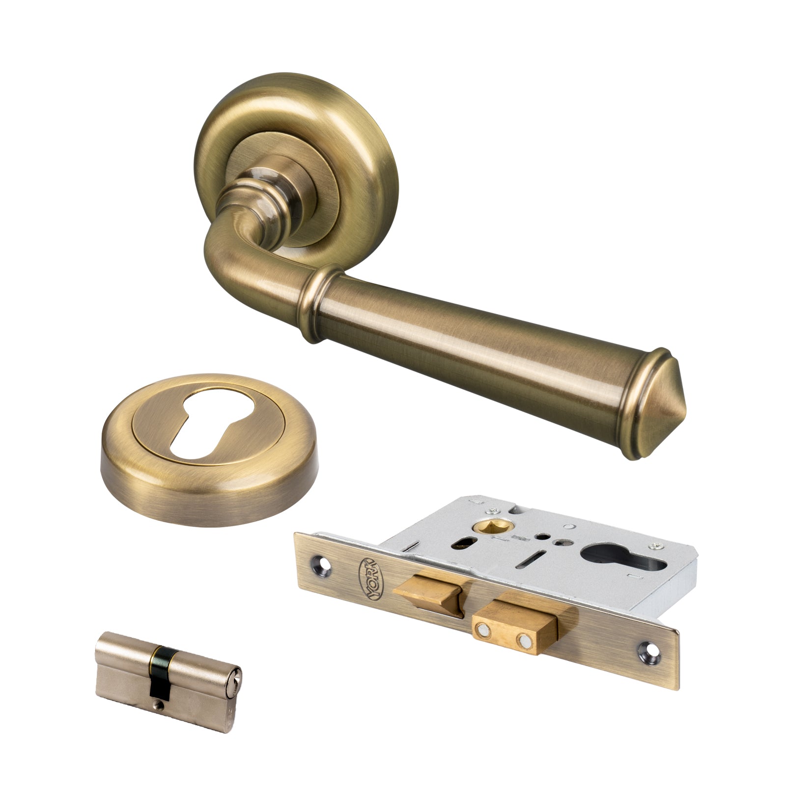 aged brass classic round rose Euro profile lock set