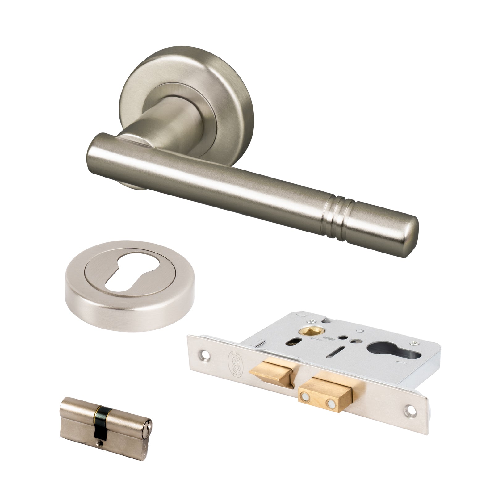 satin nickel round rose door handle front door lock set