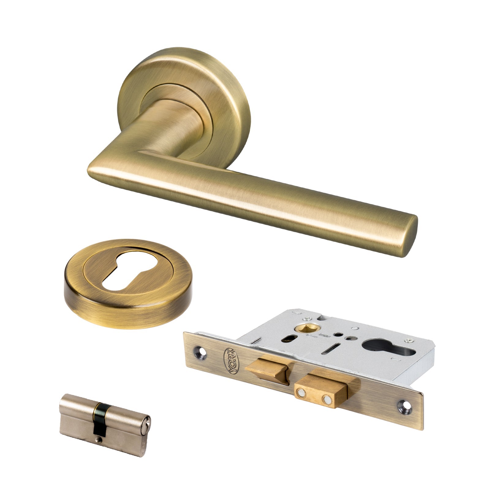 aged brass Lena round rose Euro profile lock set