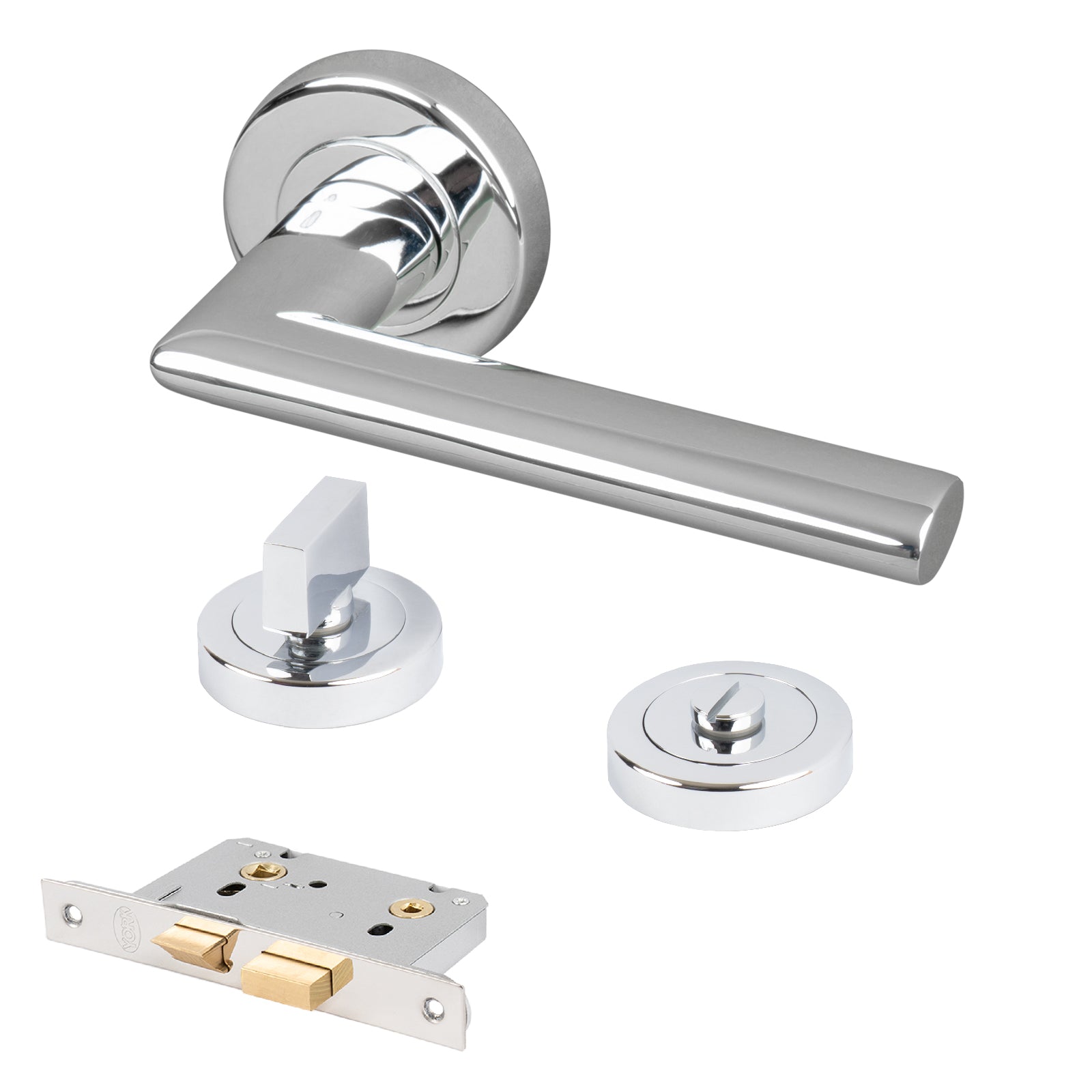 chrome Lena round rose door handles bathroom thumb turn lock set