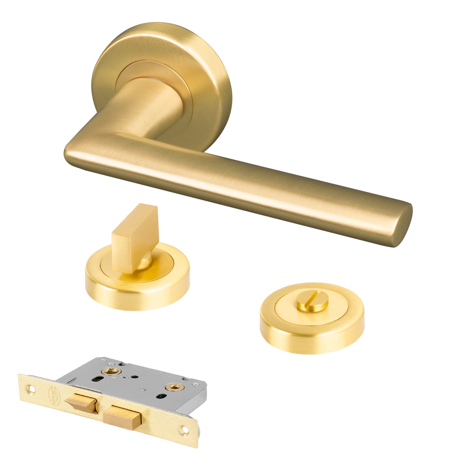 satin brass Lena round rose handles bathroom lock latch set