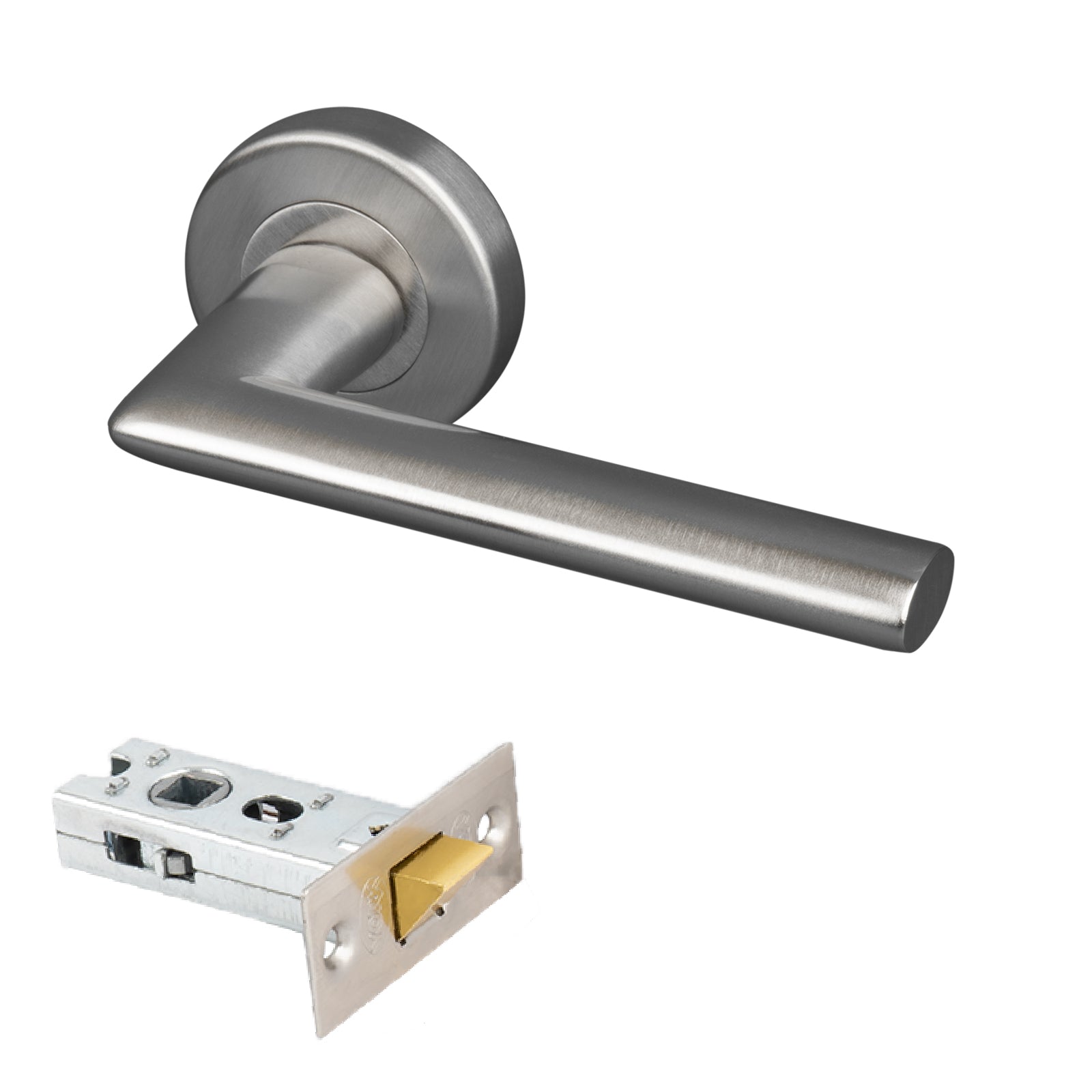 satin nickel round rose bar lever handle 2.5 inch latch set