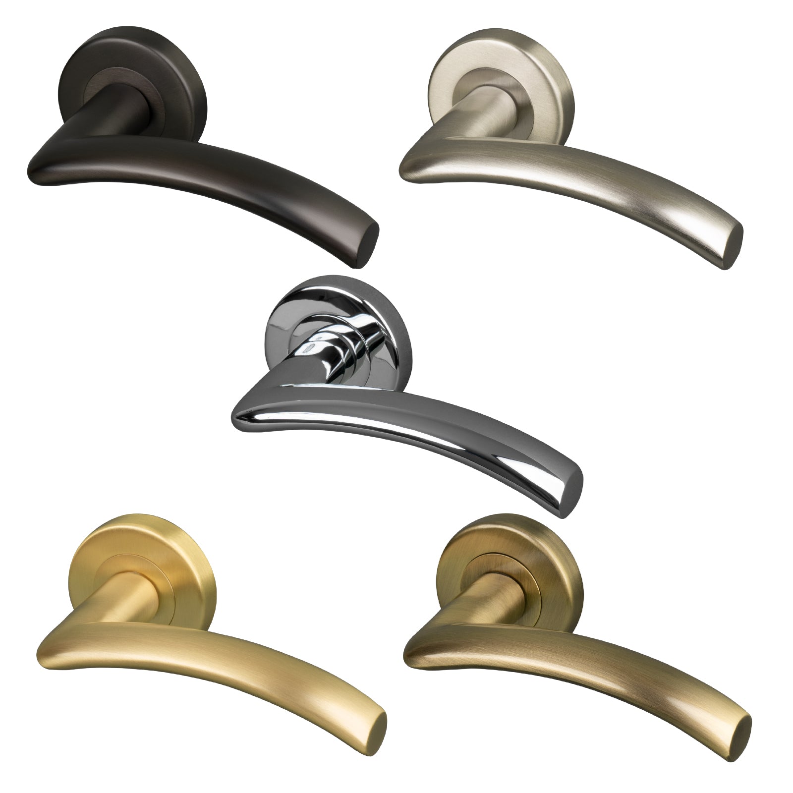 Centaur Round Rose Door Handles, Modern Lever On Rose