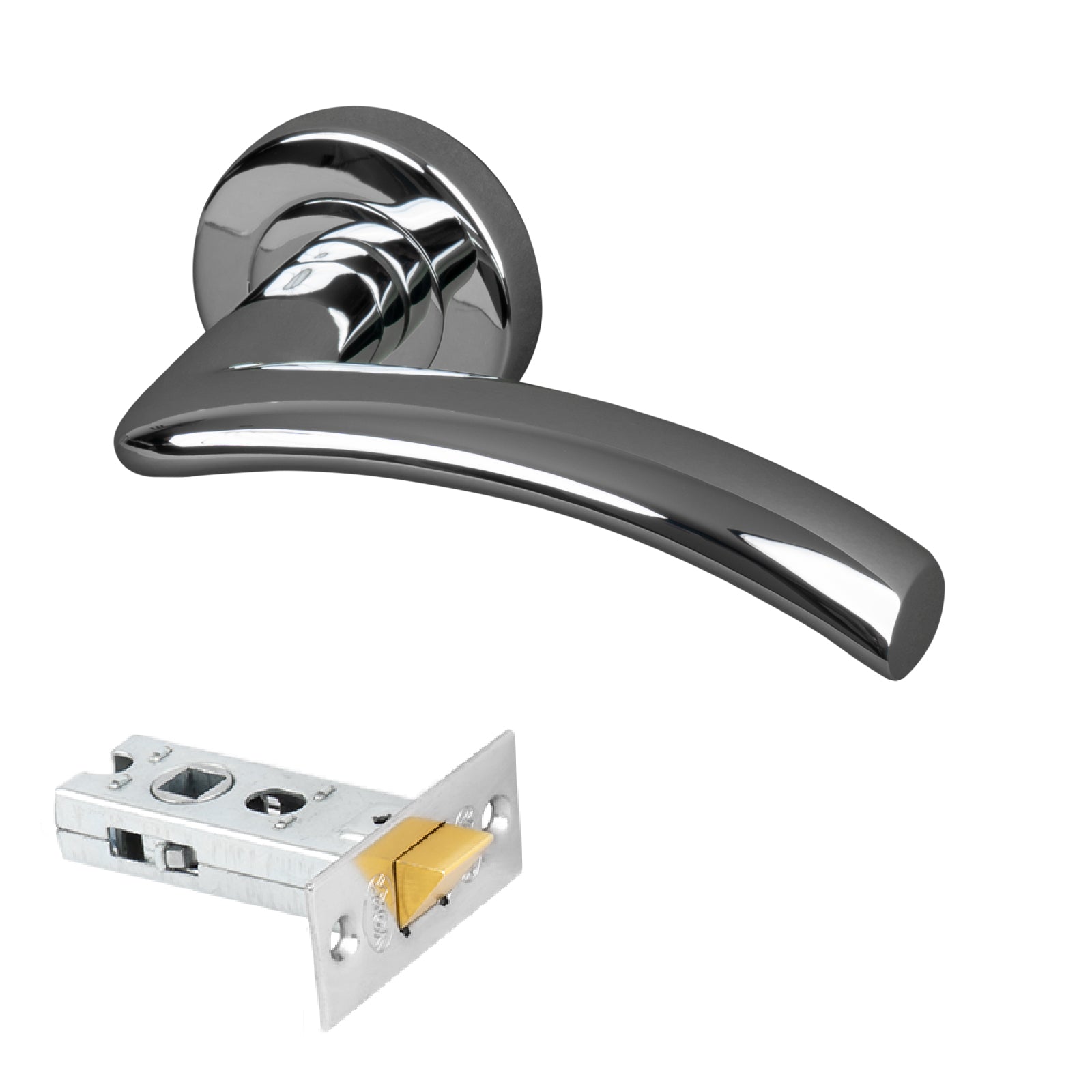 chrome modern round rose door handle latch set