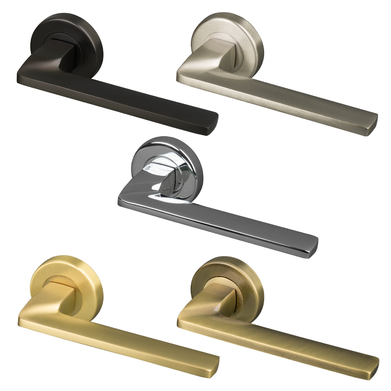 Indigo Round Rose Door Handles, modern lever on rose handles