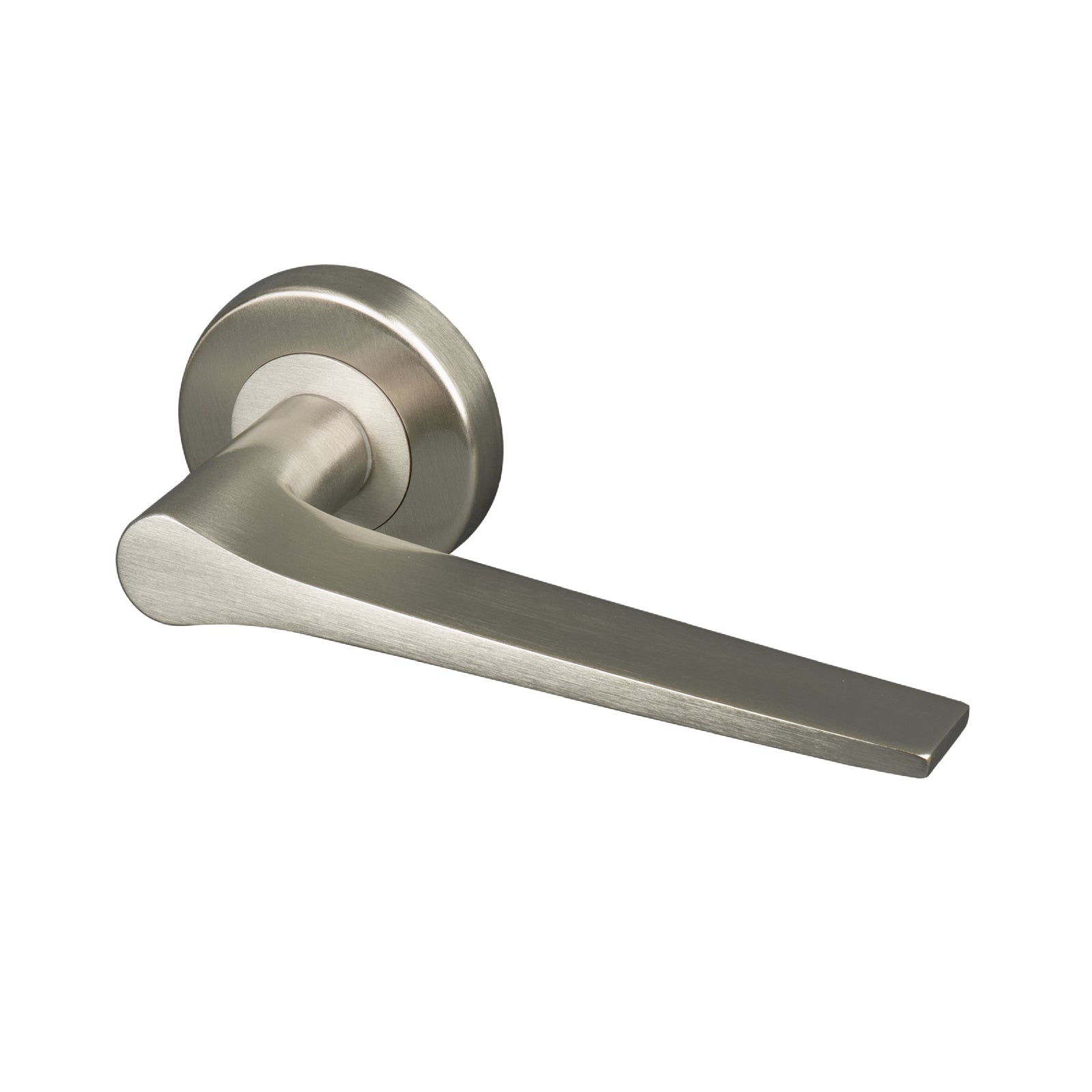 Satin nickel round rose door handles, lever on rose SHOW