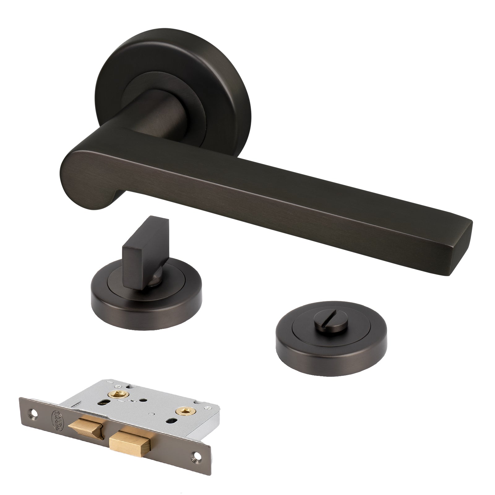 bronze Lugano round rose handles bathroom door lock set