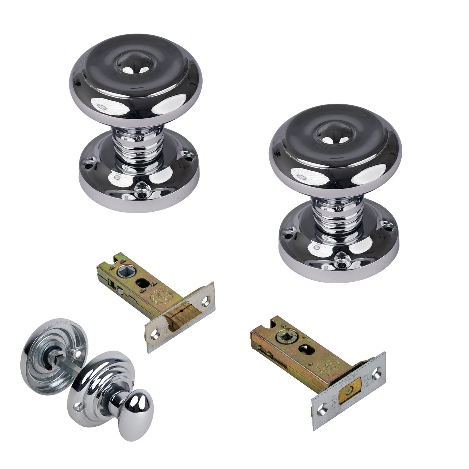 Aylesbury Door Knob on Rose with Polished Chrome 3 inch bathroom set