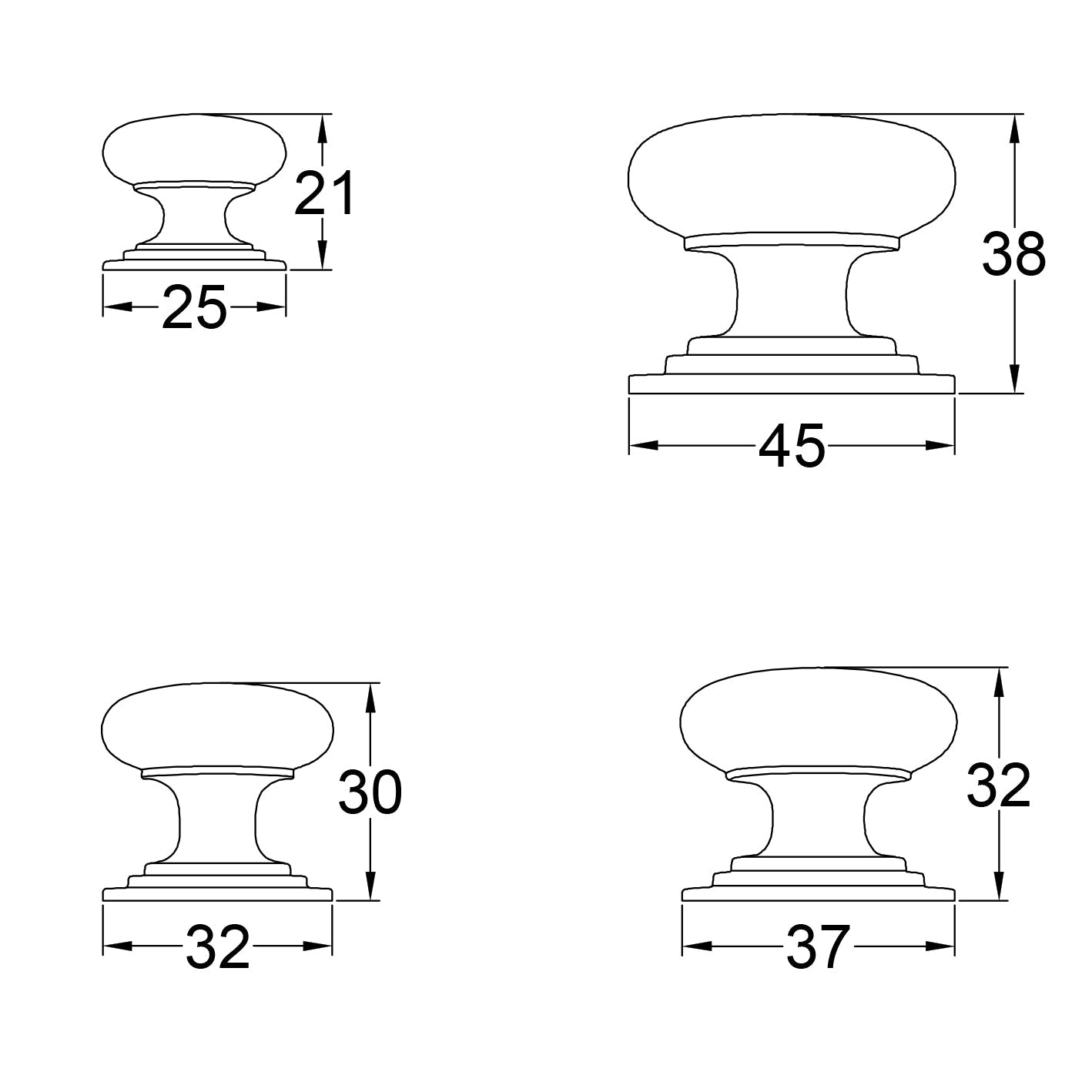 Dimension drawing for Victorian Cabinet Knobs  SHOW