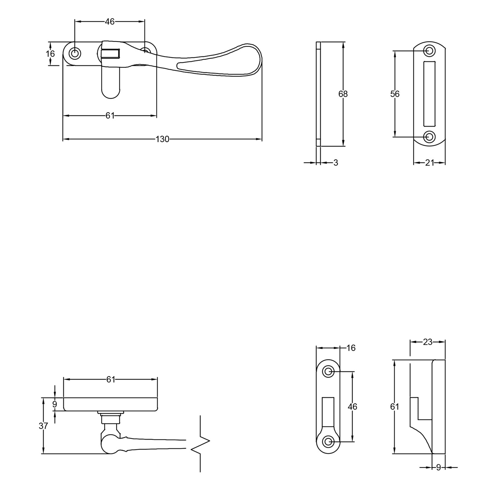 spoon end casement fastener dimension drawing SHOW