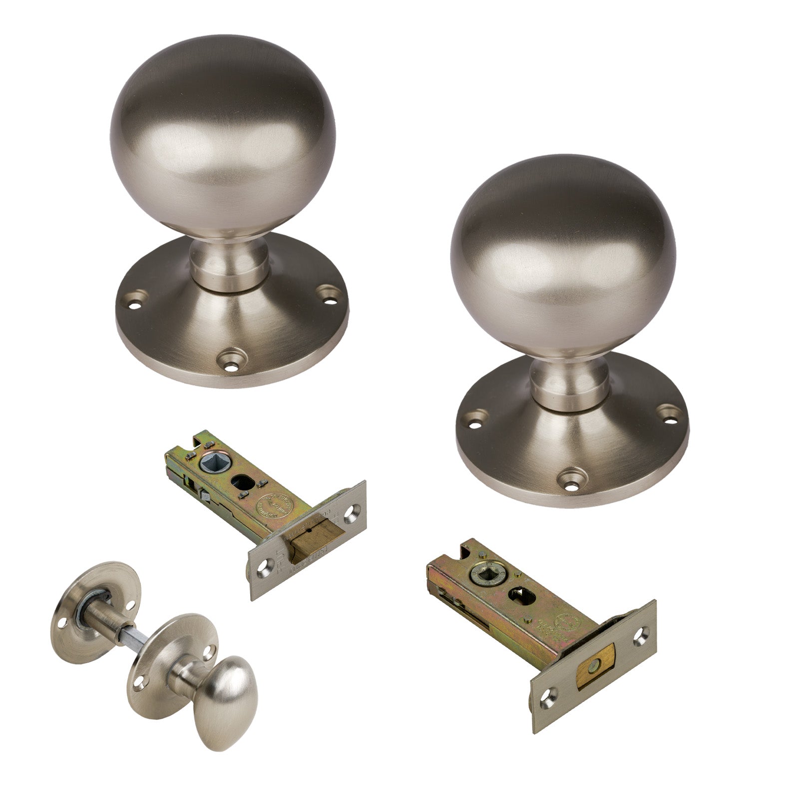 Westminster Door Knob on Rose with Satin Nickel 4 inch bathroom set