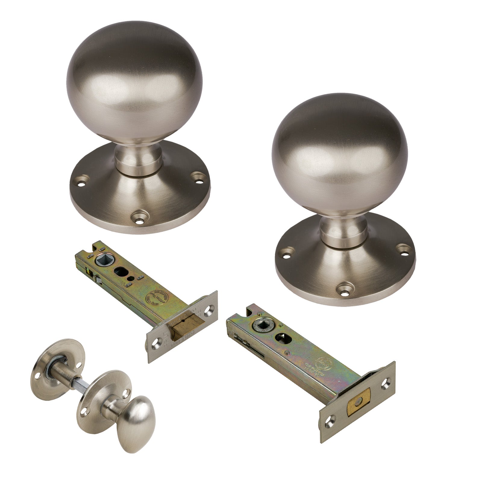 Westminster Door Knob on Rose with Satin Nickel 3 inch bathroom set